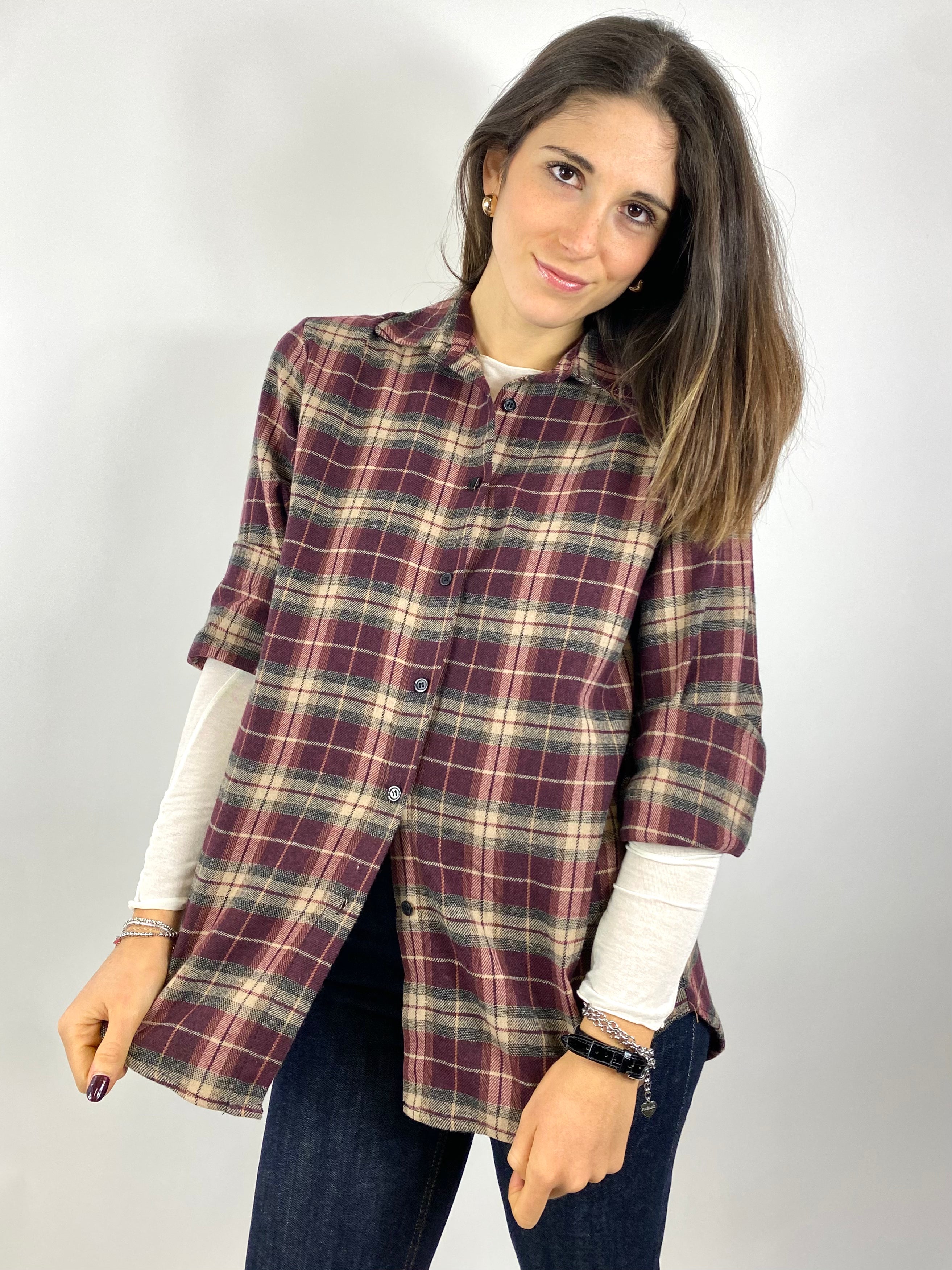 CECILE CAMICIA FLANELLA MORO/VINO