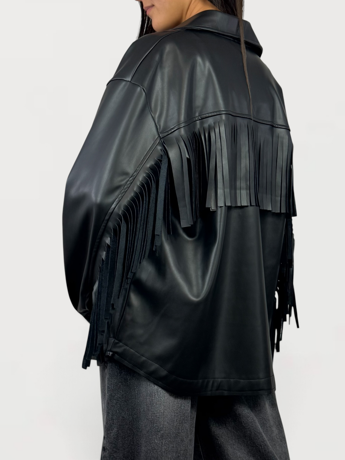 SUSY MIX CAMICIA ECOPELLE FRANGIA NERO