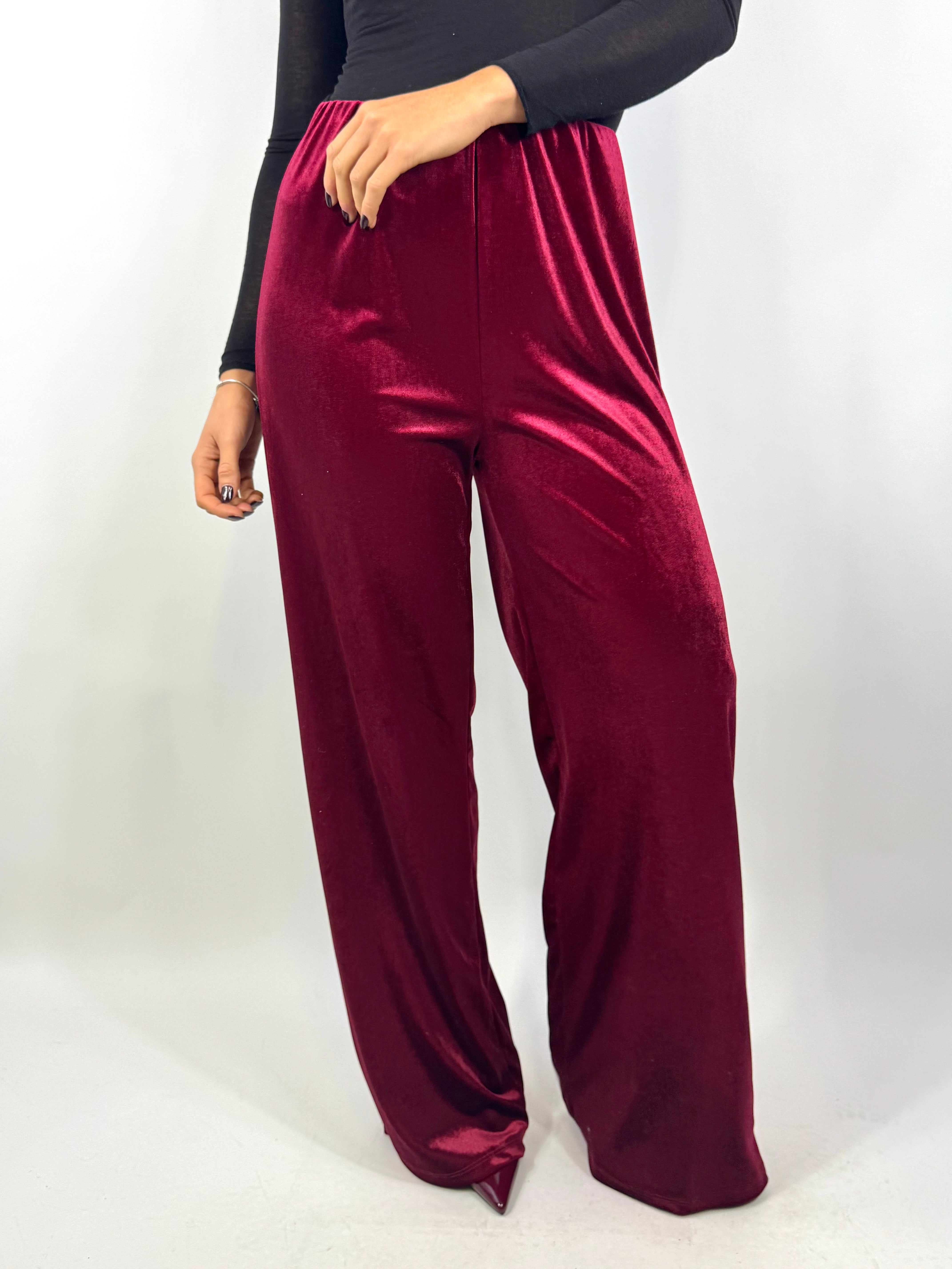 CECILE PANTALONE VELLUTO RUBINO