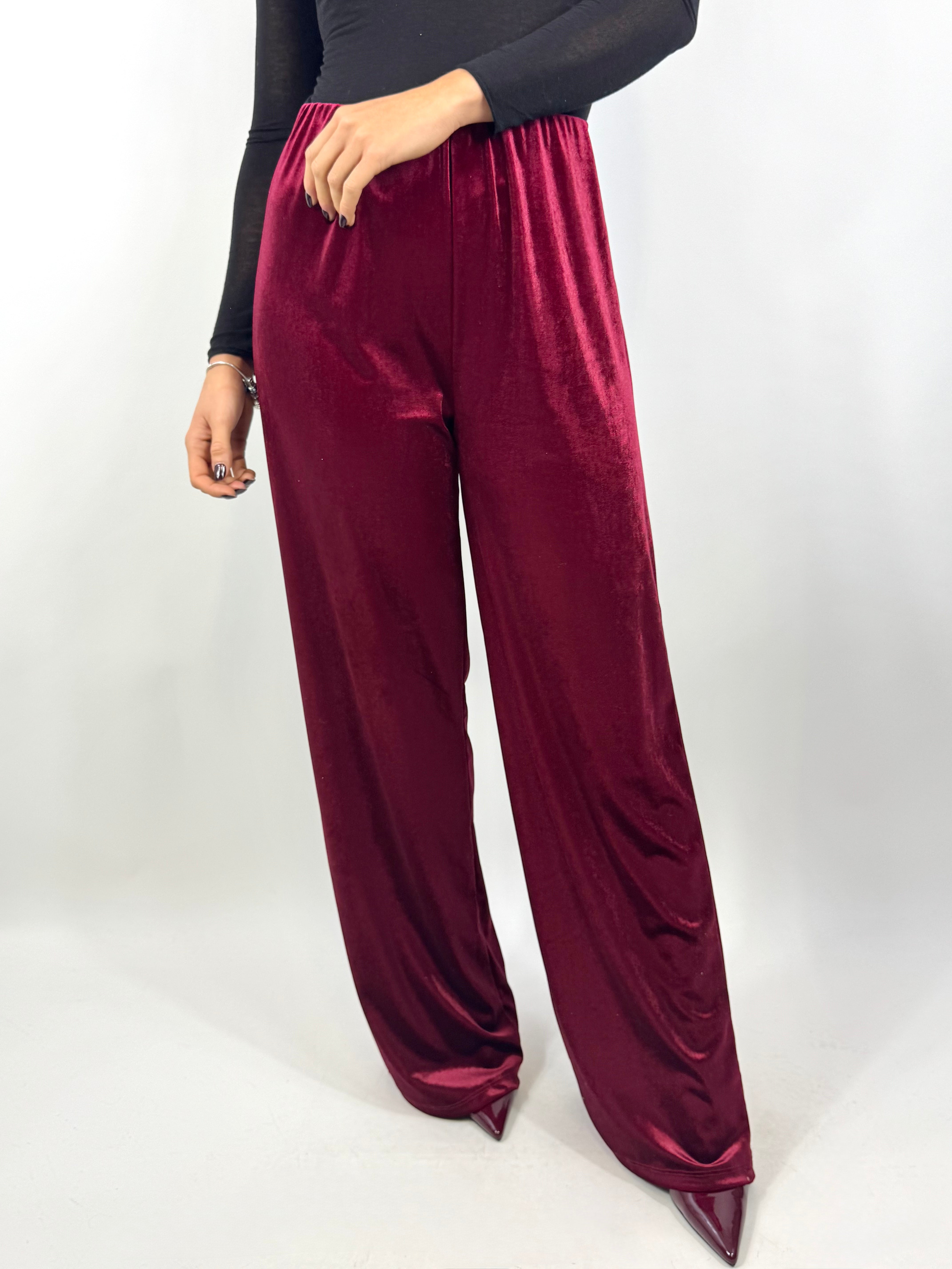 CECILE PANTALONE VELLUTO RUBINO
