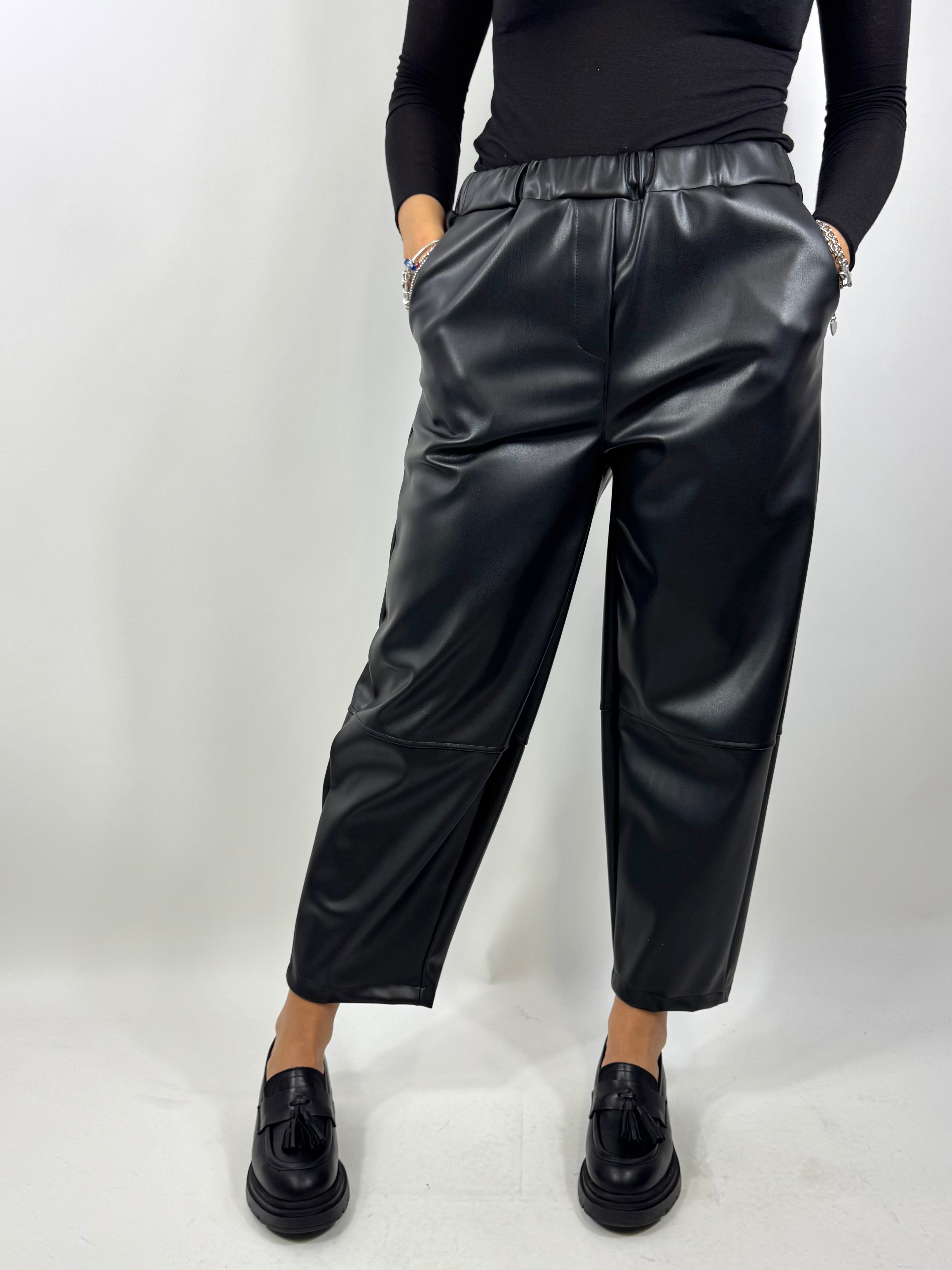 CECILE PANTALONE ECOPELLE NERO
