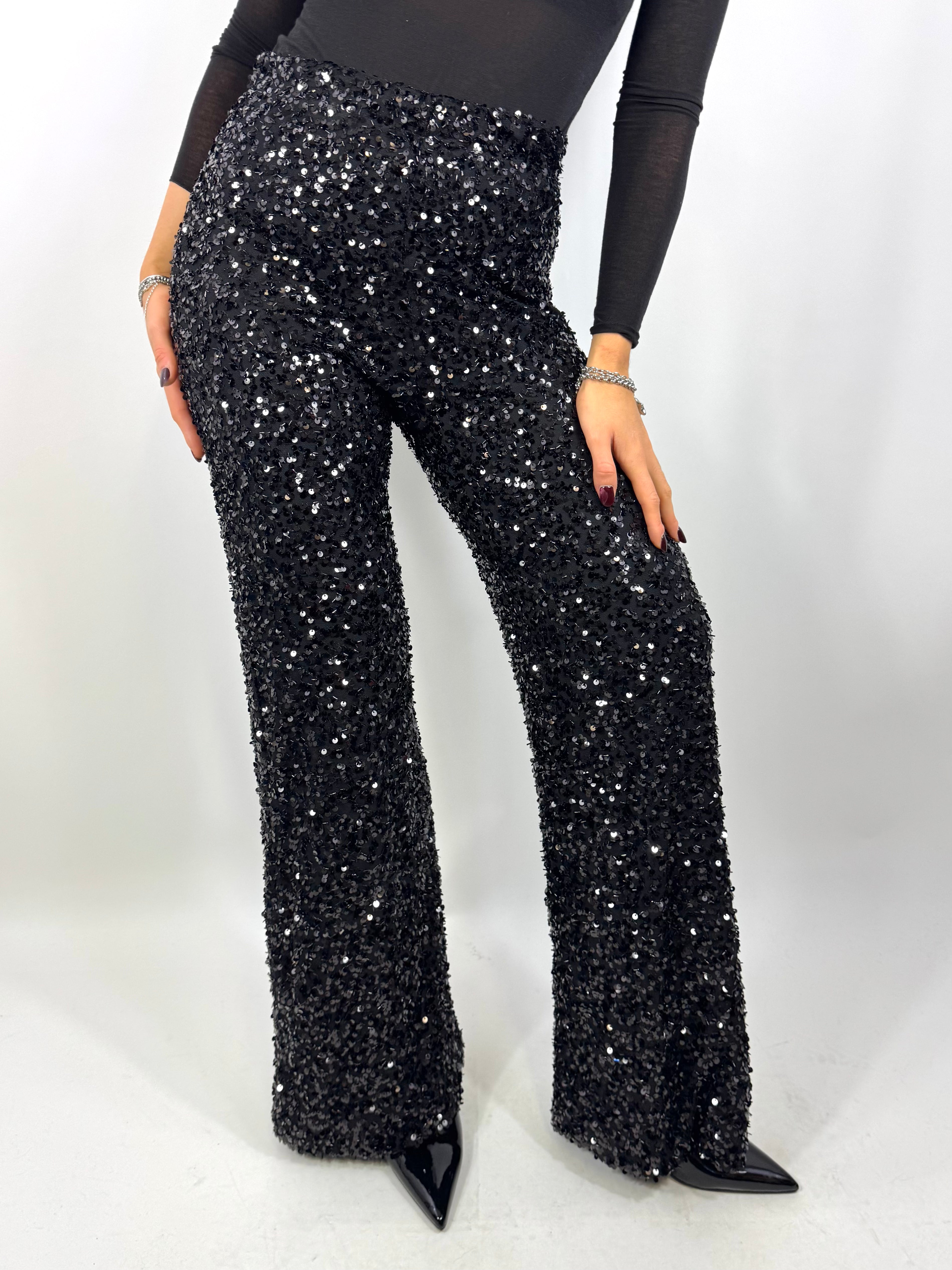 CECILE PANTALONI PAILLETTES NERI
