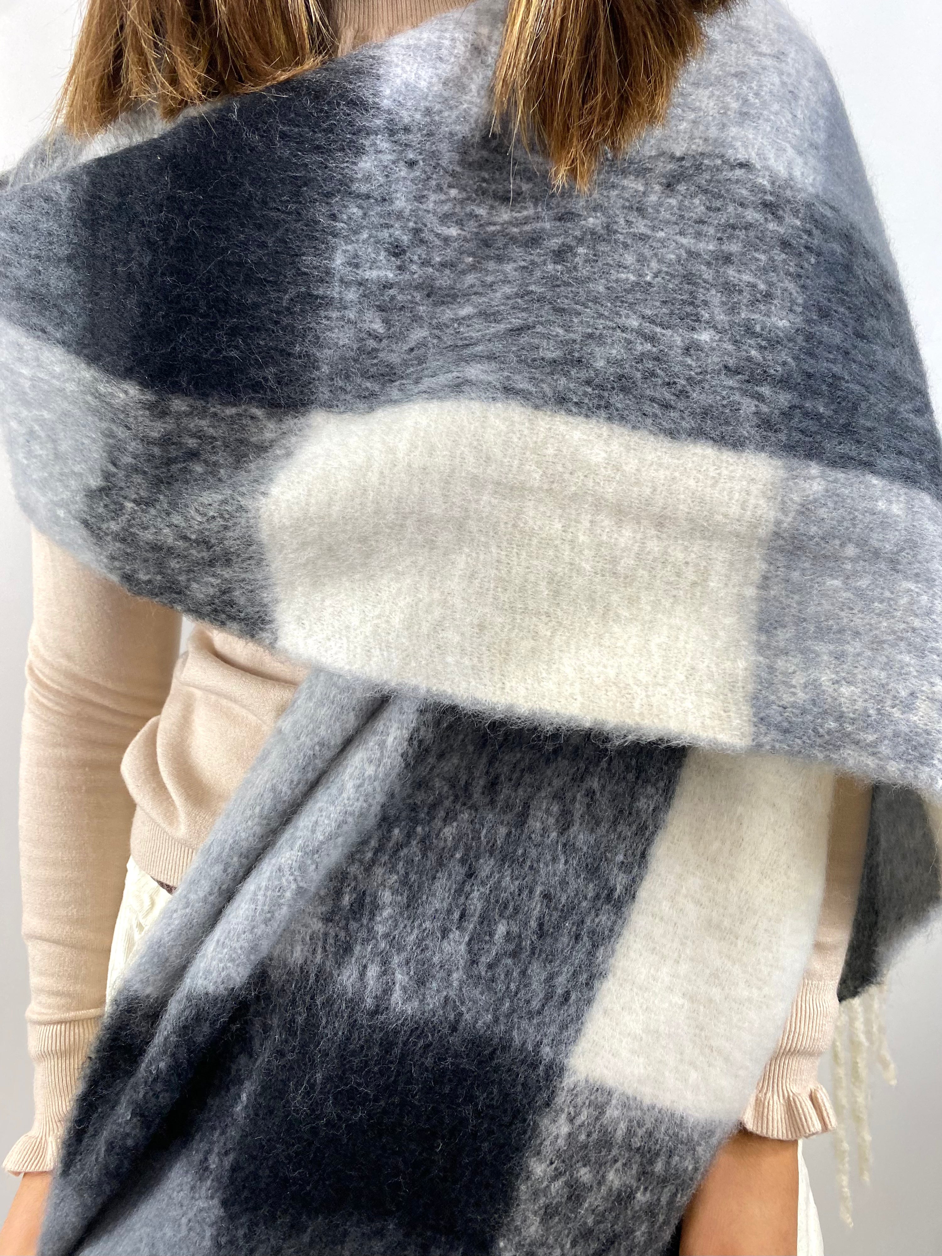 CECILE SCIARPA CHECK PANNA NERA E GRIGIA