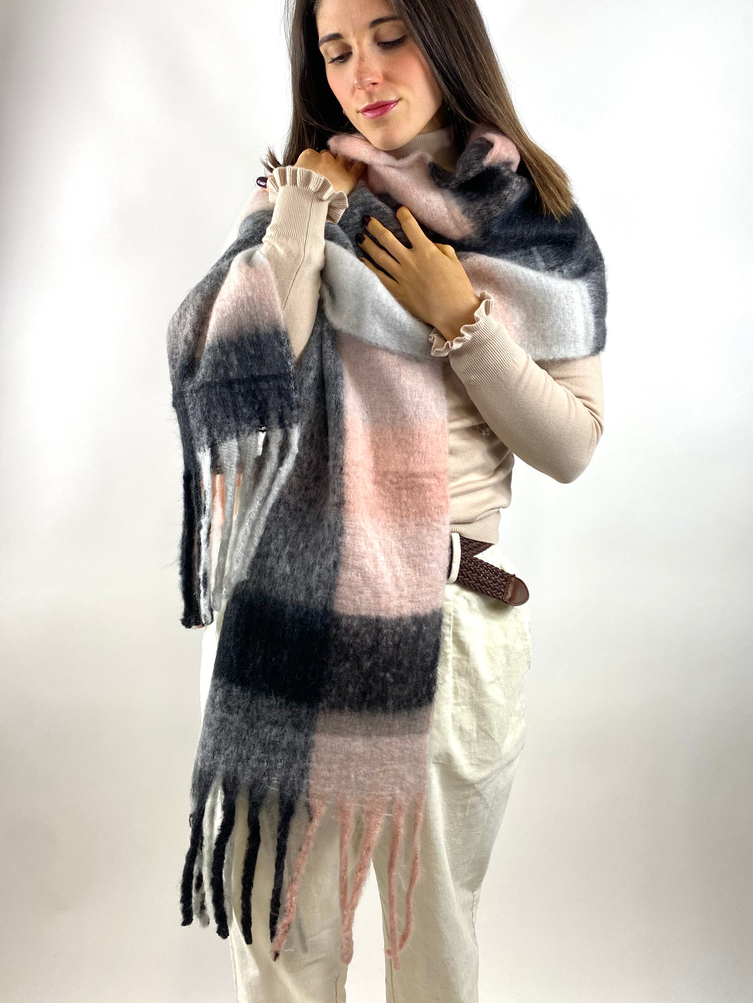 CECILE SCIARPA CHECK ROSA NERA E GRIGIA