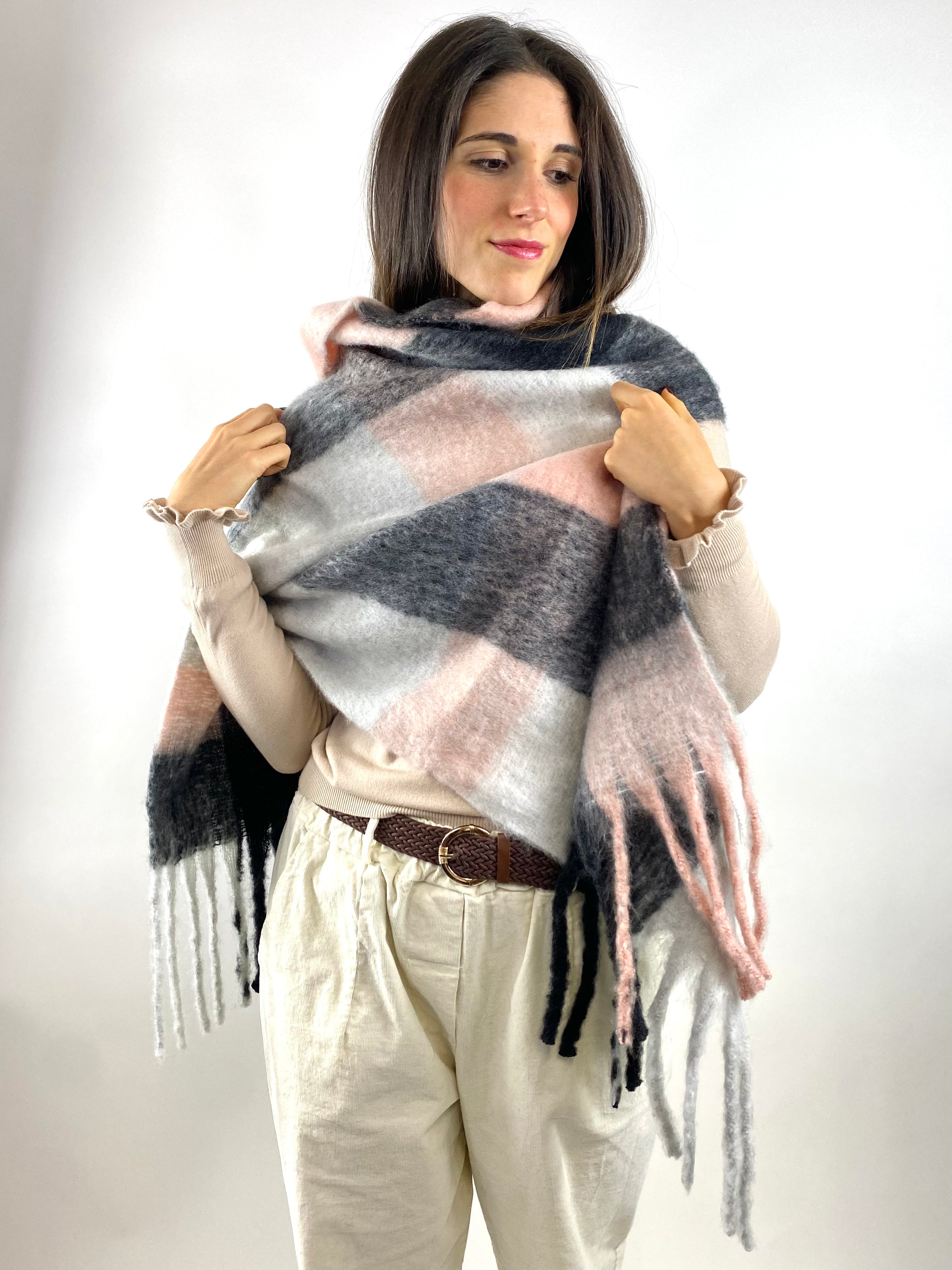 CECILE SCIARPA CHECK ROSA NERA E GRIGIA