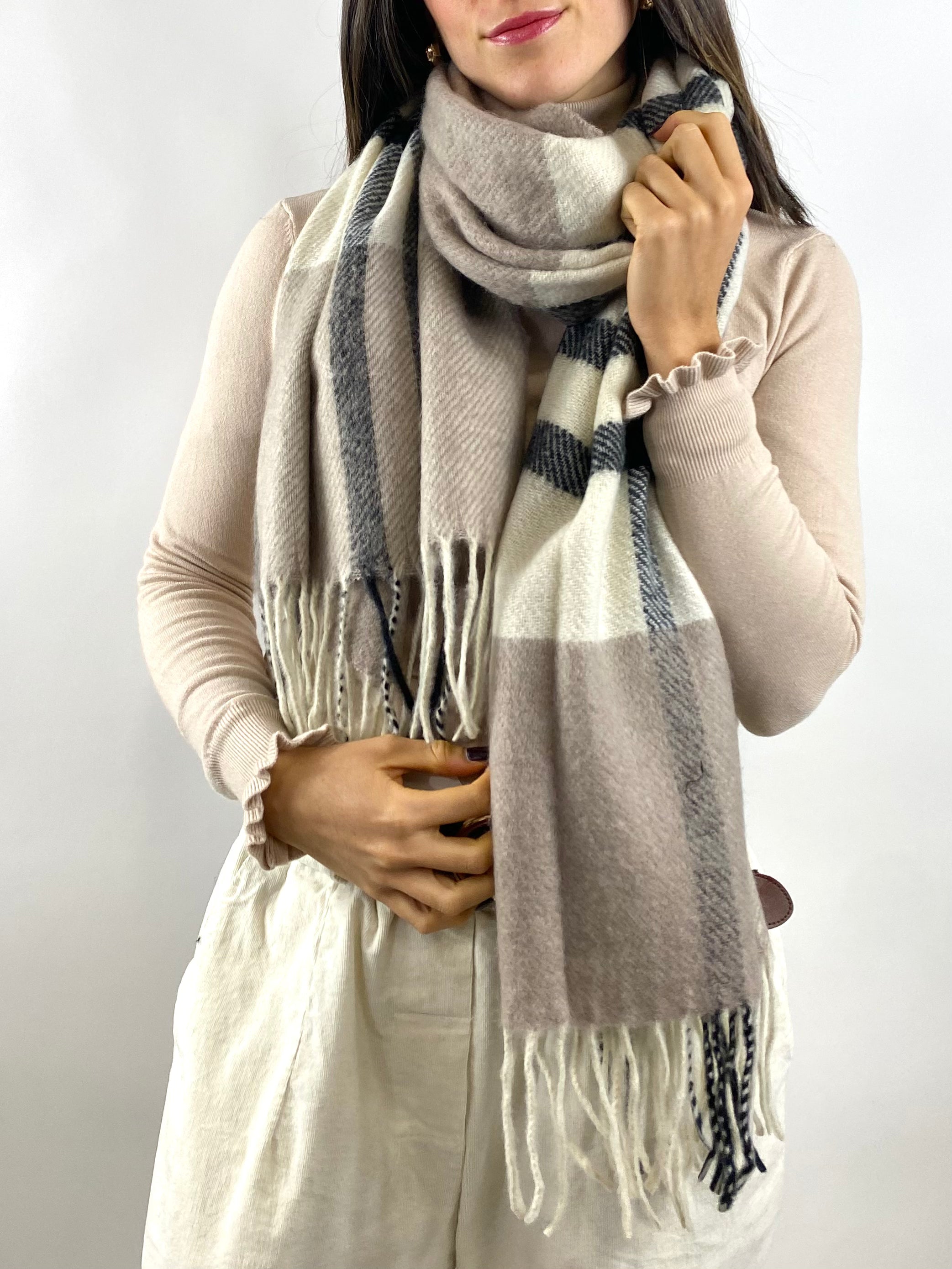 CECILE SCIARPA CHECK BEIGE E NERA