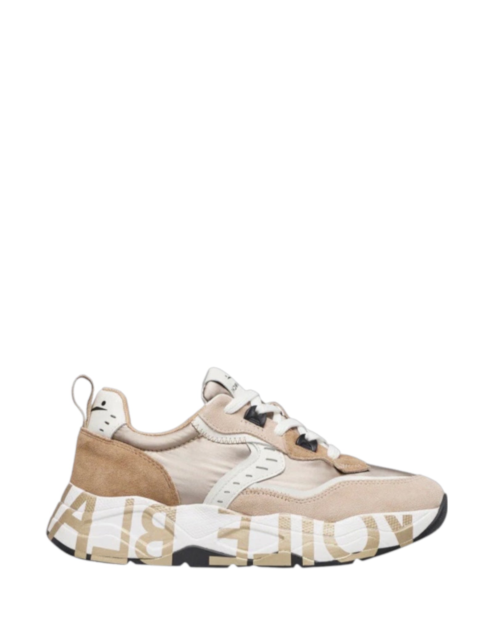 VOILE BLANCHE Sneaker donna nylon e dettagli pelle beige