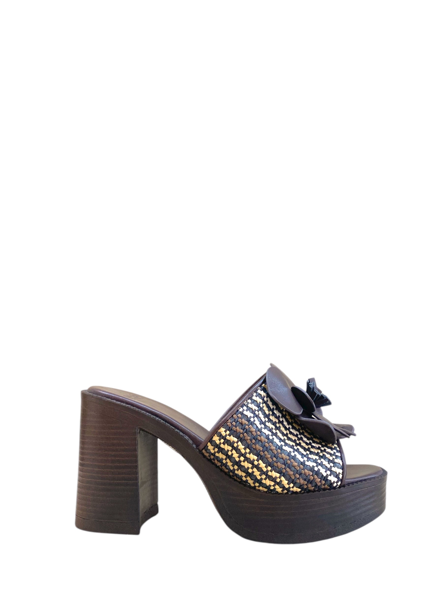 EXÉ MULES FIORE RAFFIA MARRONE