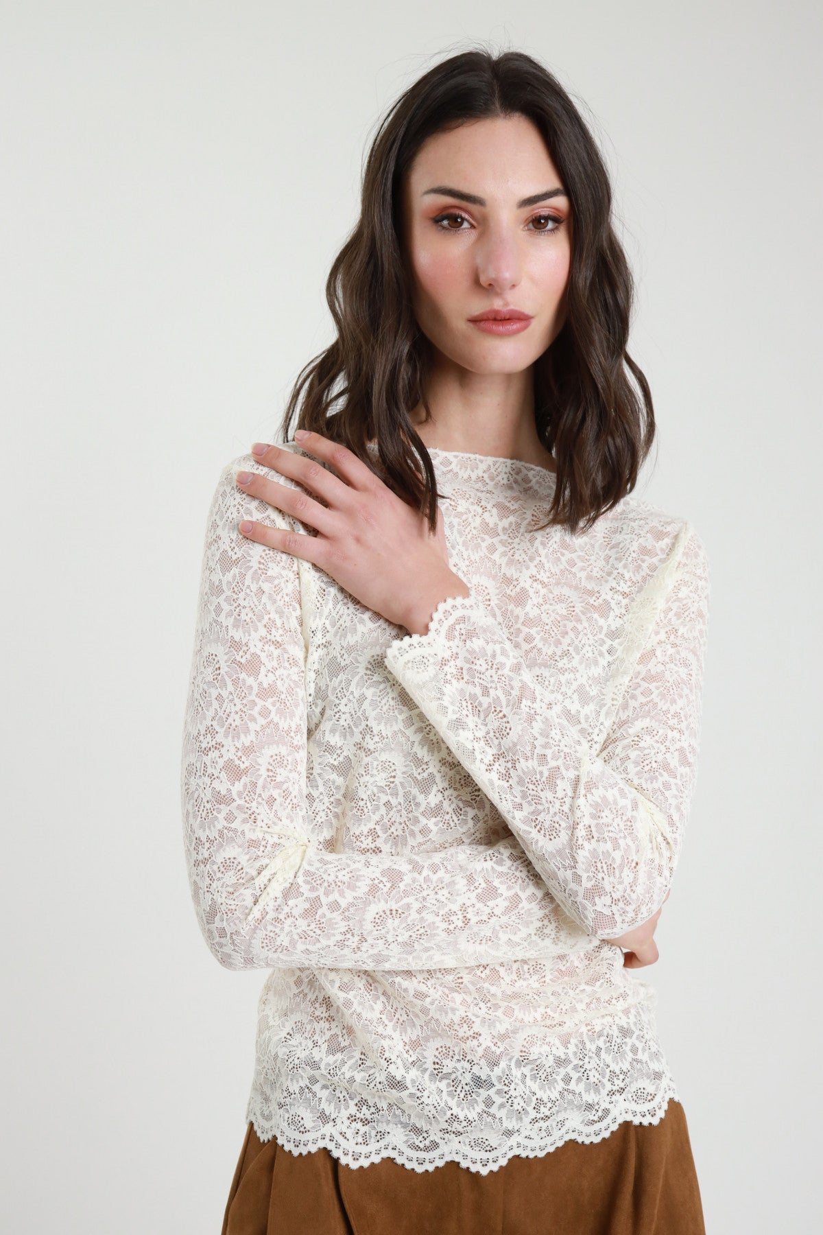 SUSY MIX MAGLIA IN PIZZO LATTE