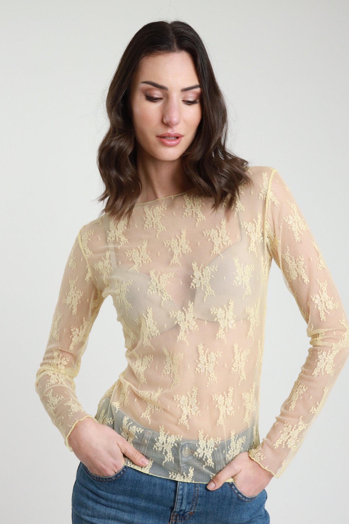 SUSY MIX MAGLIETTA IN PIZZO GIALLA