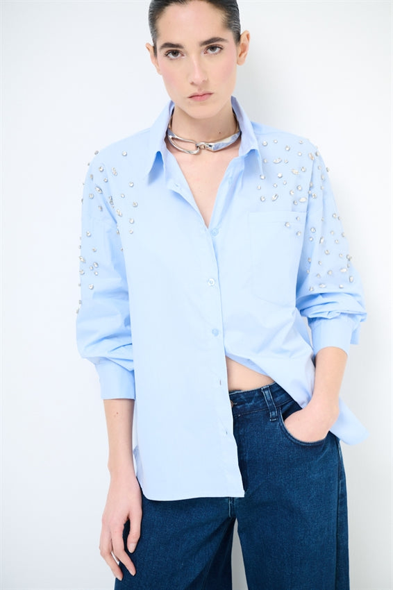 KIKISIX CAMICIA STRASS CELESTE