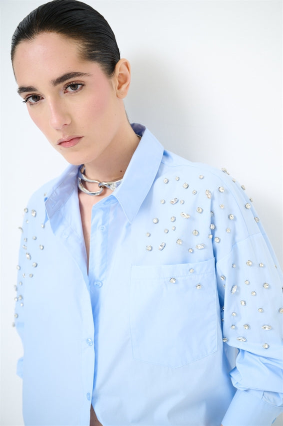 KIKISIX CAMICIA STRASS CELESTE