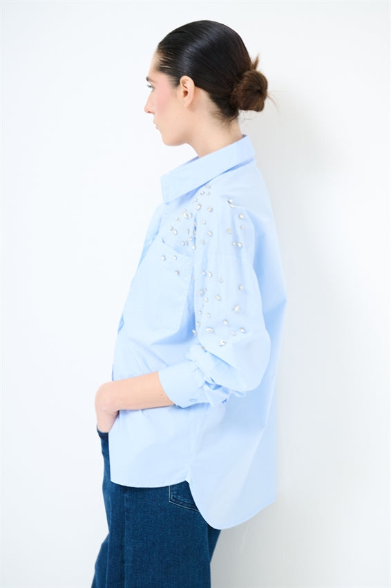 KIKISIX CAMICIA STRASS CELESTE