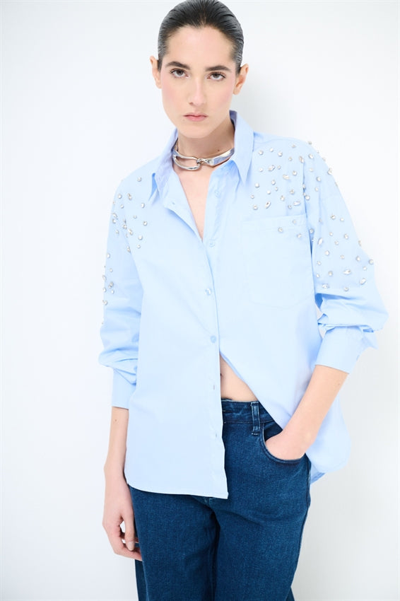 KIKISIX CAMICIA STRASS CELESTE