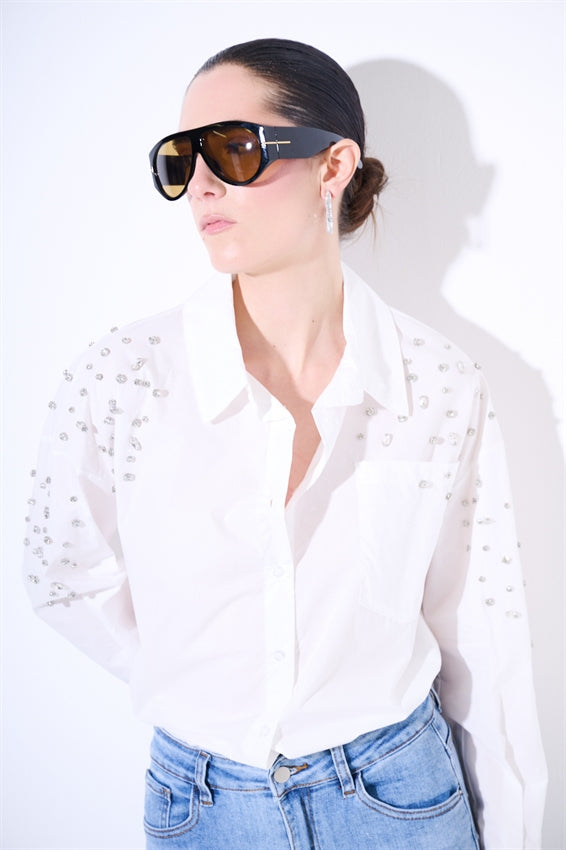 KIKISIX CAMICIA STRASS PANNA