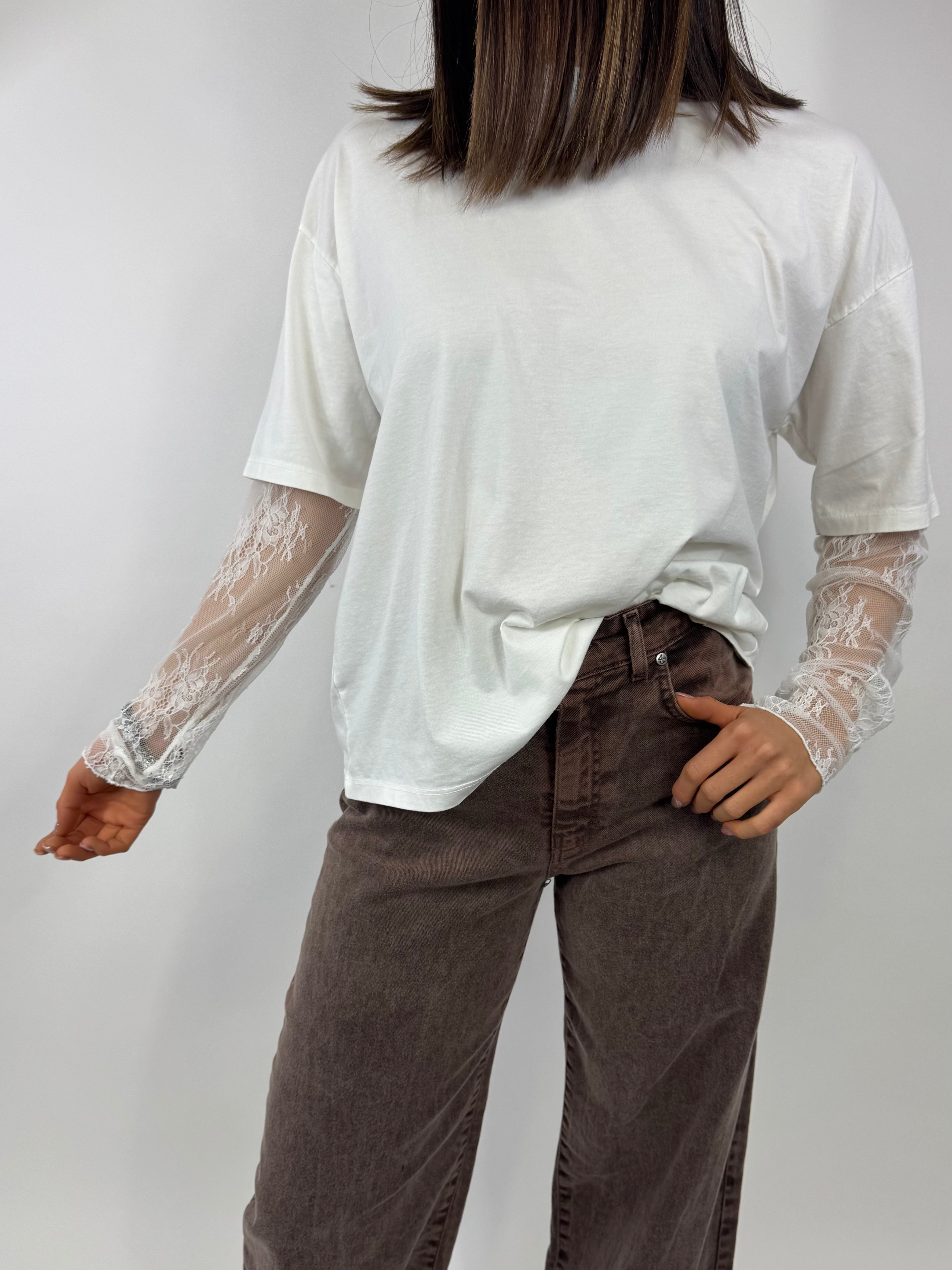 SUSY MIX MAGLIA MANICHE IN PIZZO BIANCA
