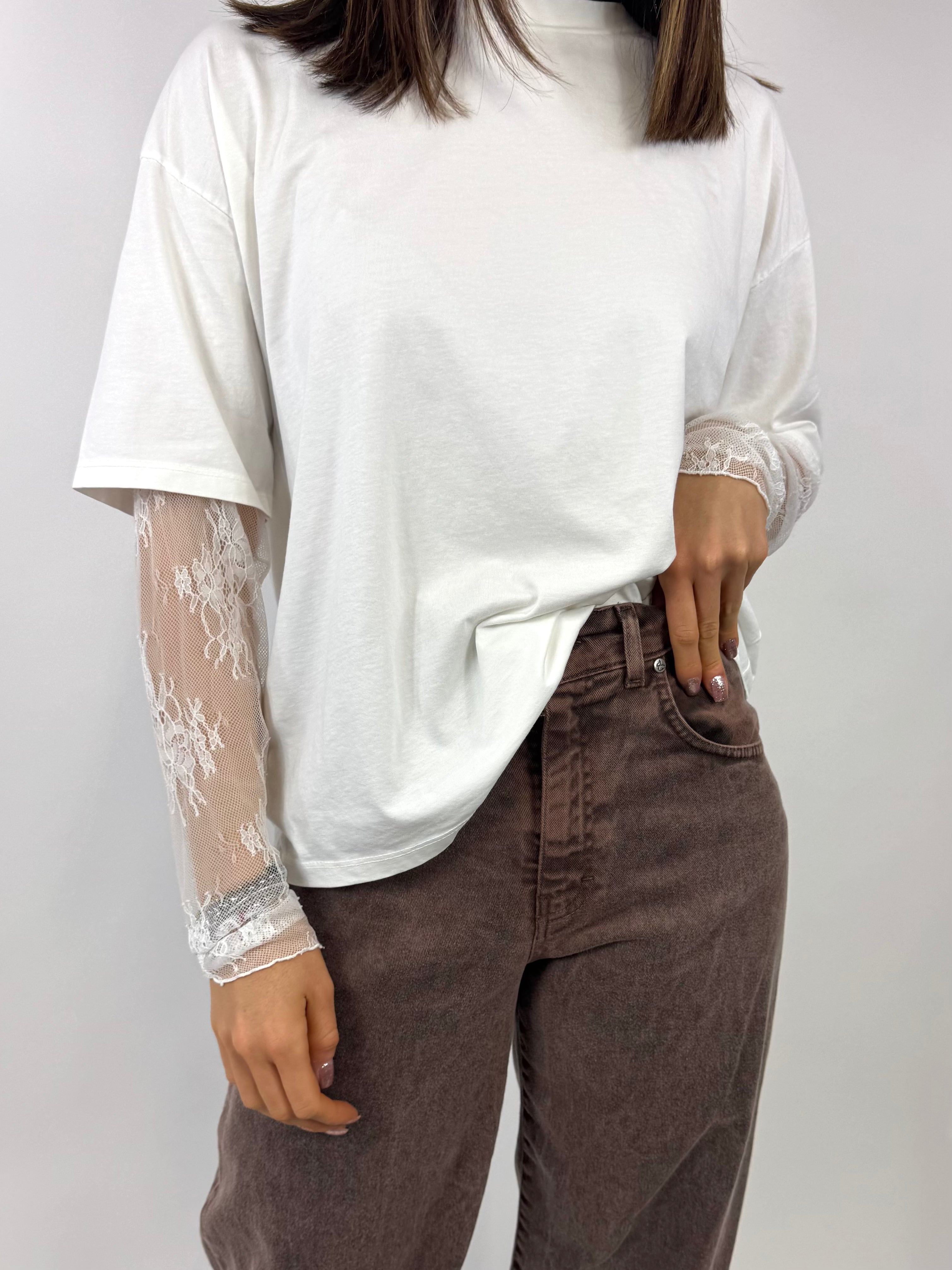 SUSY MIX MAGLIA MANICHE IN PIZZO BIANCA