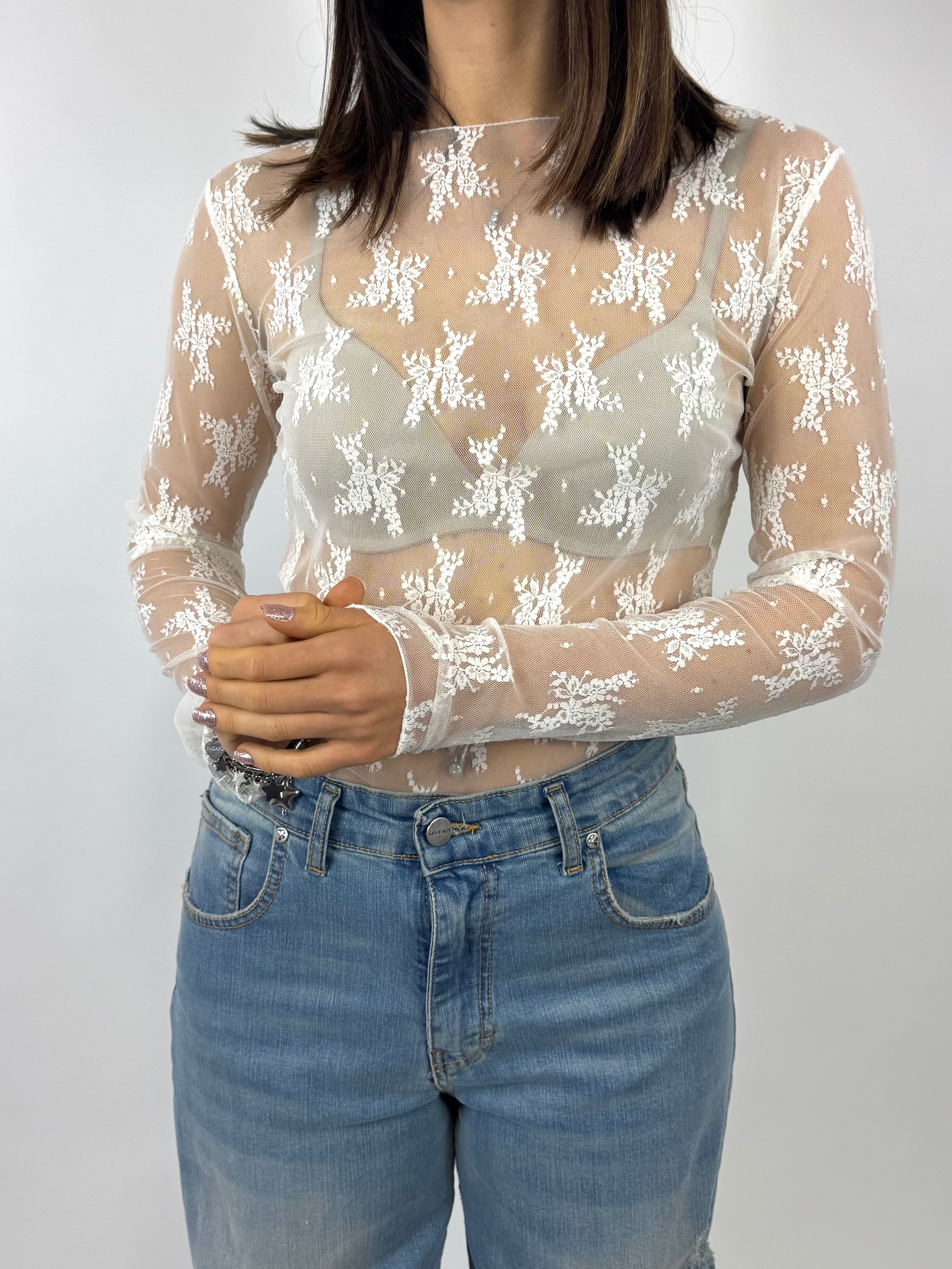 SUSY MIX MAGLIETTA IN PIZZO LATTE