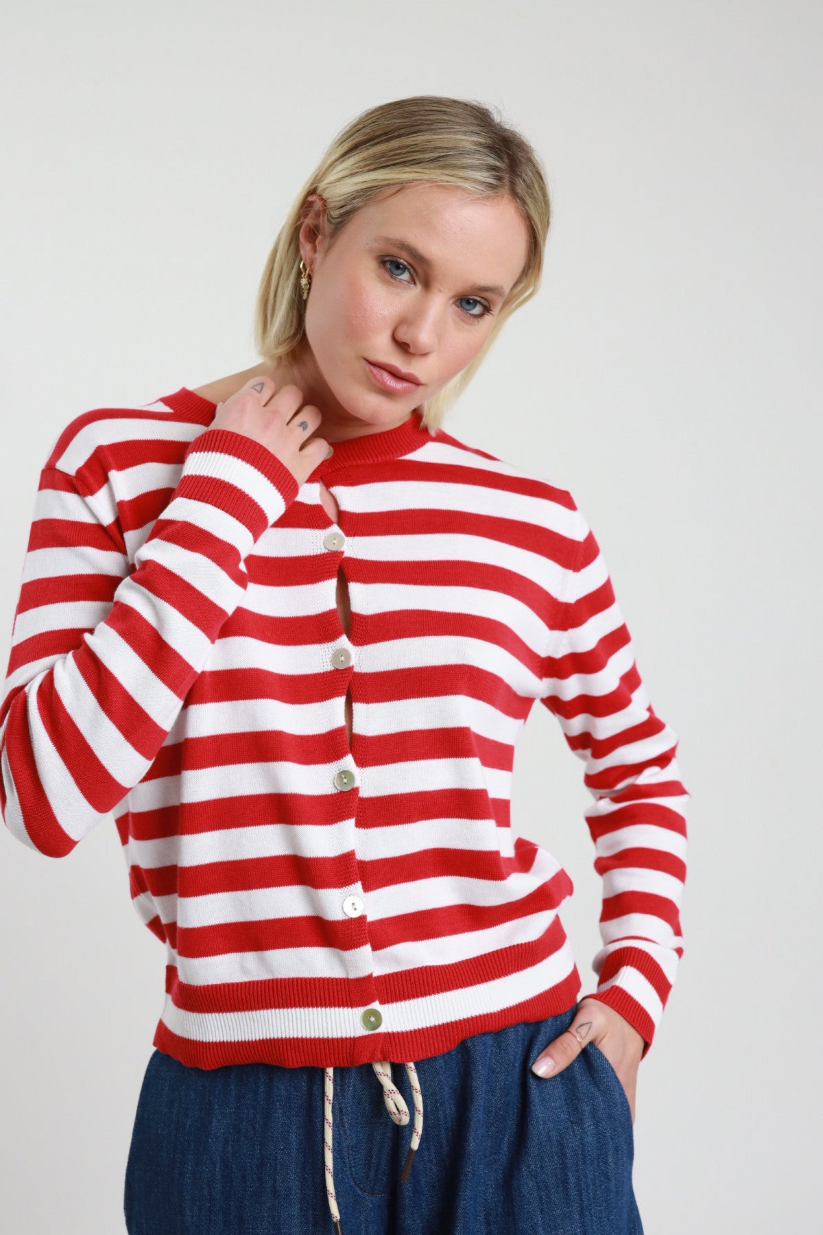 SUSY MIX CARDIGAN RIGHE BIANCO E ROSSO