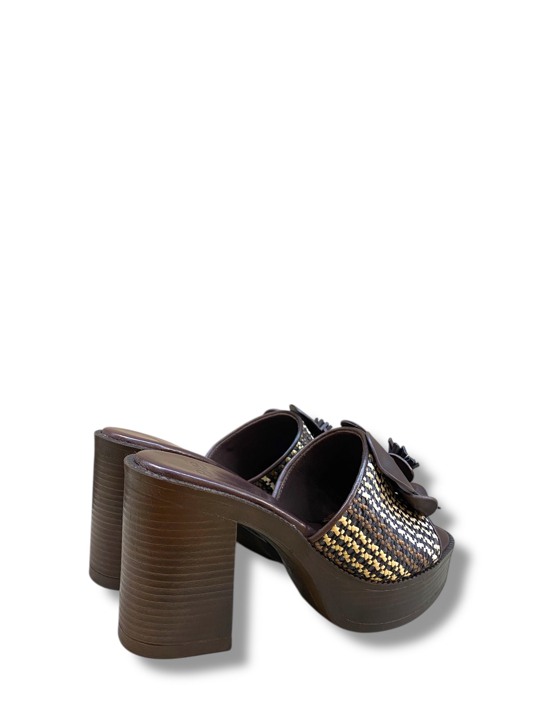 EXÉ MULES FIORE RAFFIA MARRONE