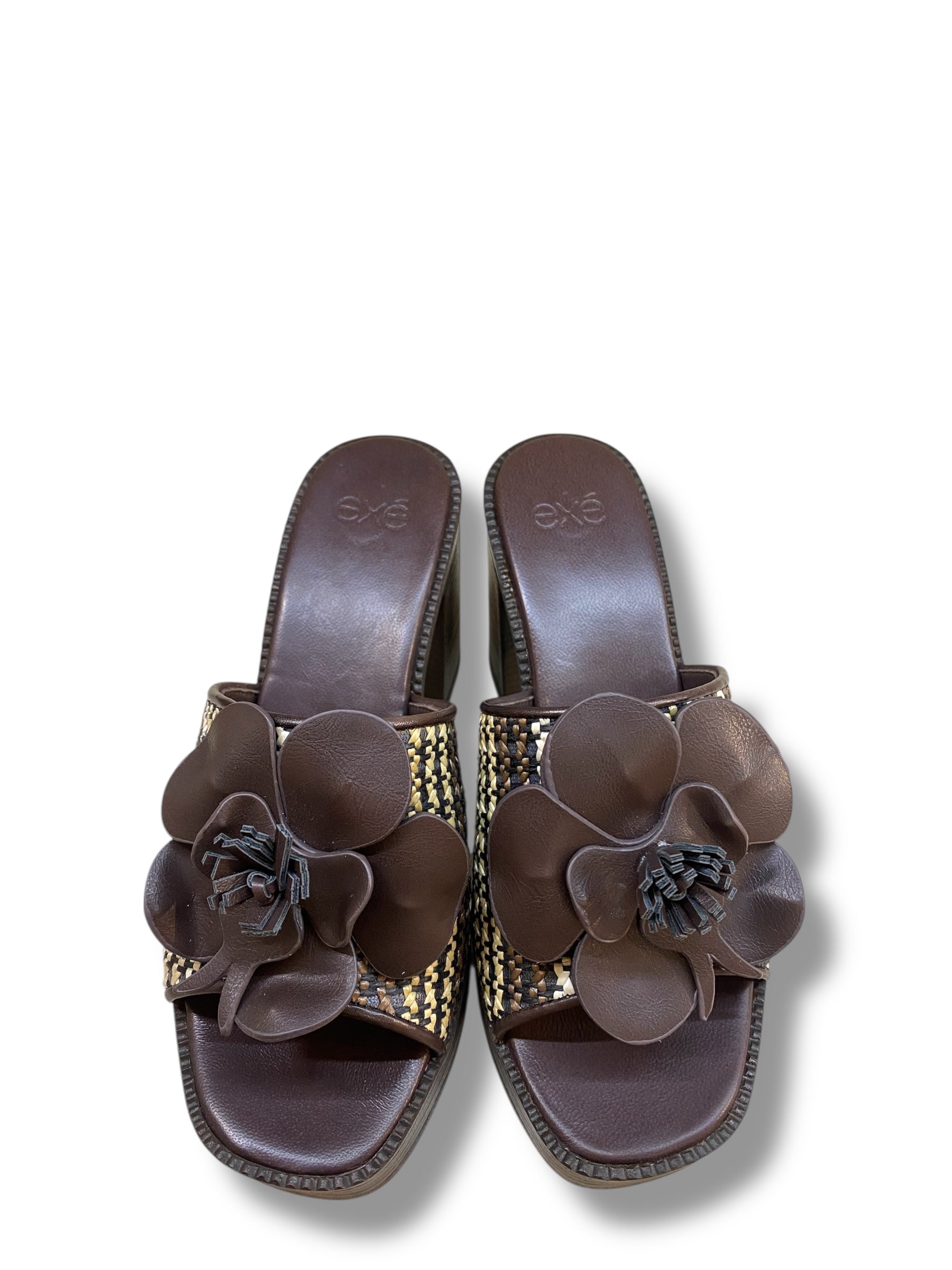EXÉ MULES FIORE RAFFIA MARRONE