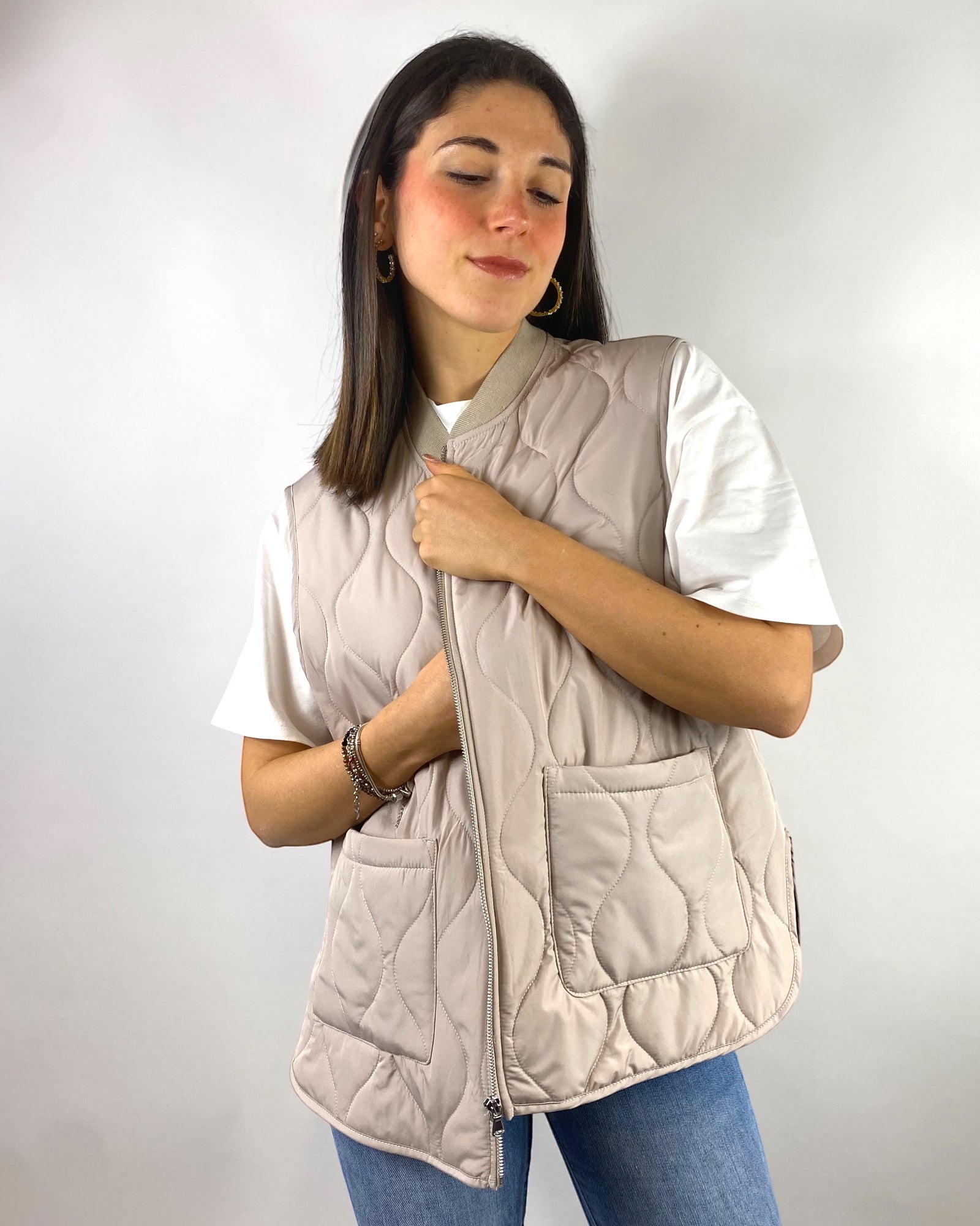 SUSY MIX GILET TRAPUNTATO BEIGE