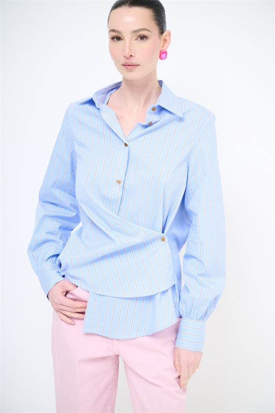 KIKISIX CAMICIA CON RIPRESA CELESTE