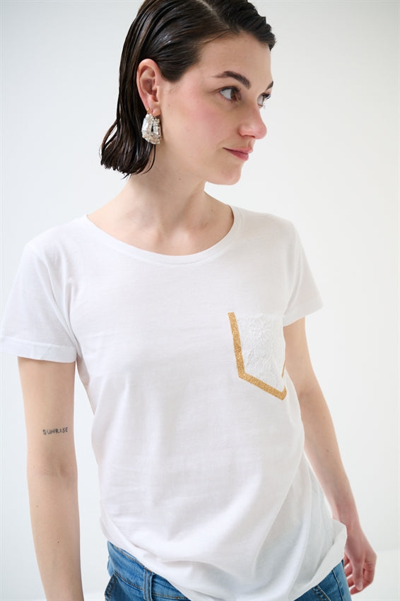 KIKISIX T-SHIRT CON TASCHINO IN GLITTER