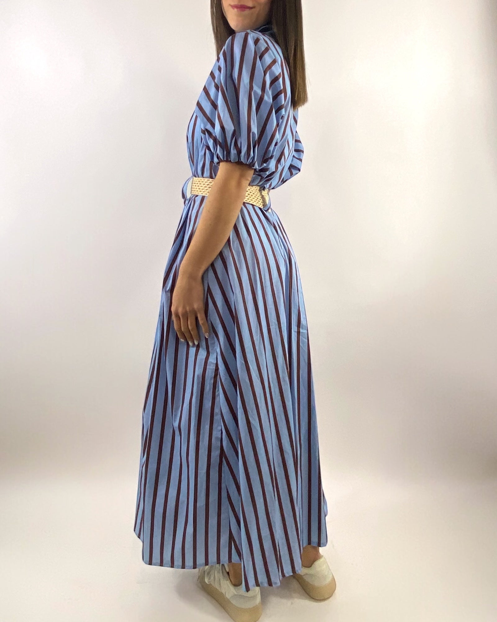 CECILE CHEMISIER RIGHE MARRONE AZZURRO