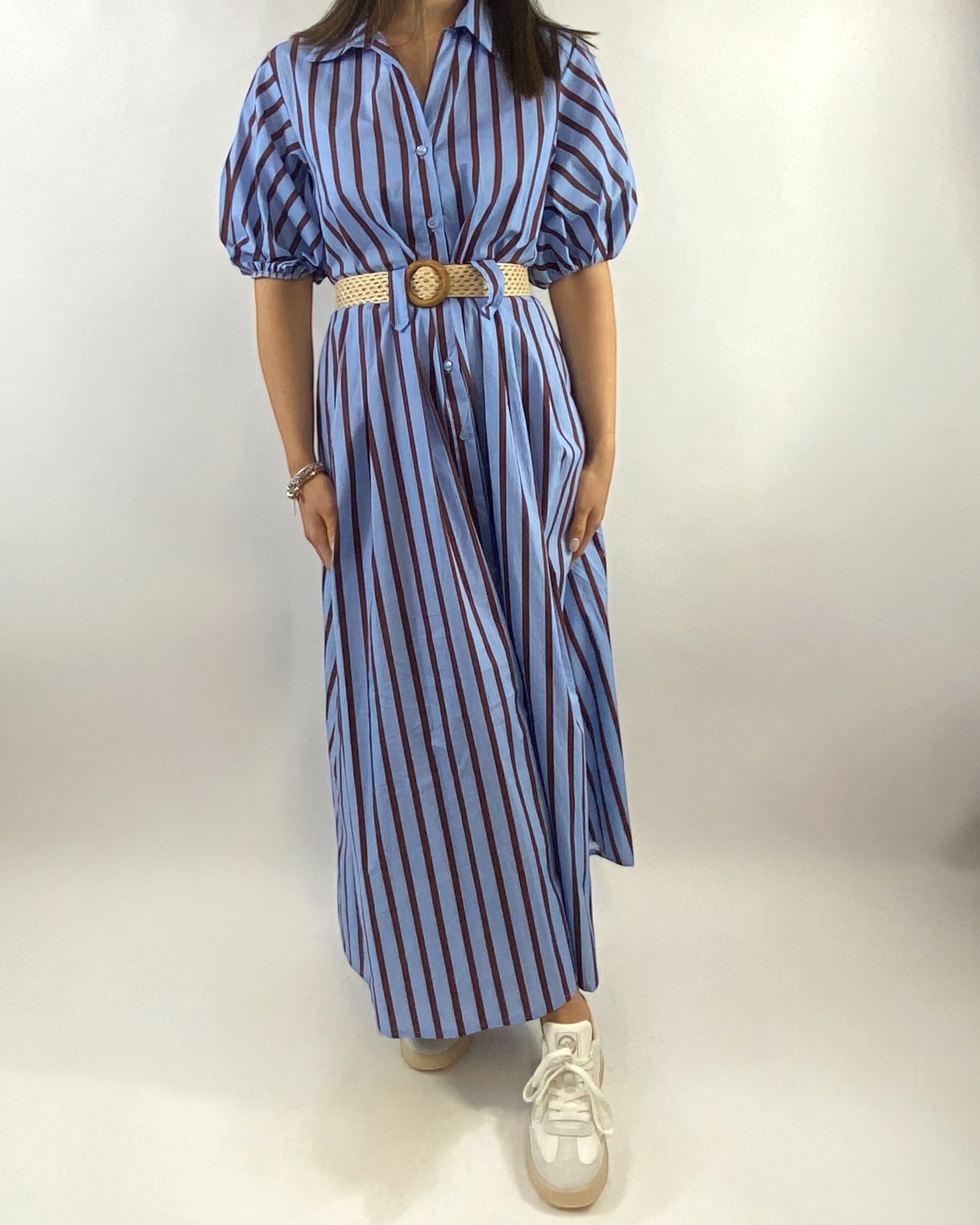 CECILE CHEMISIER RIGHE MARRONE AZZURRO