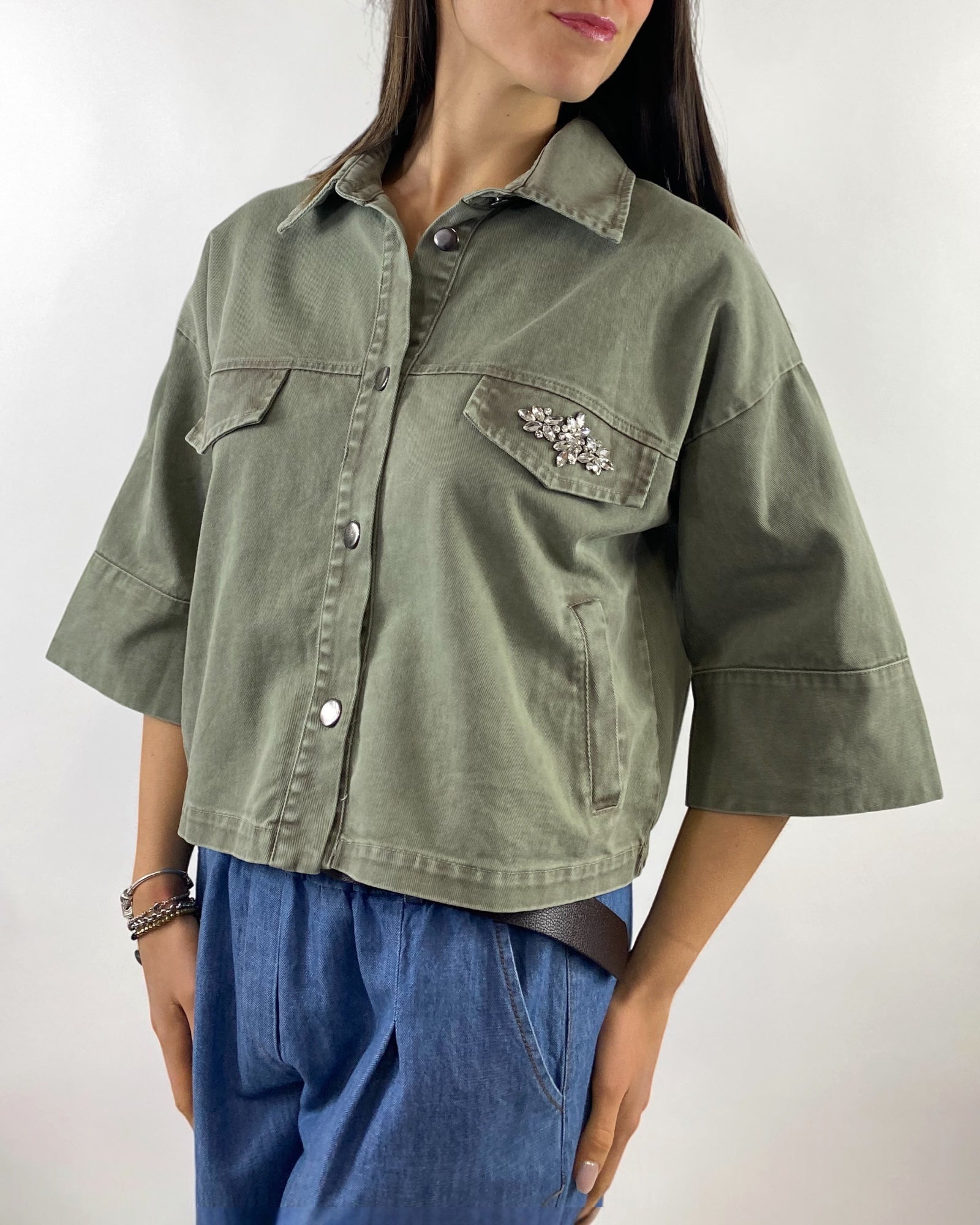 CECILE GIACCA CROP VERDE MILITARE