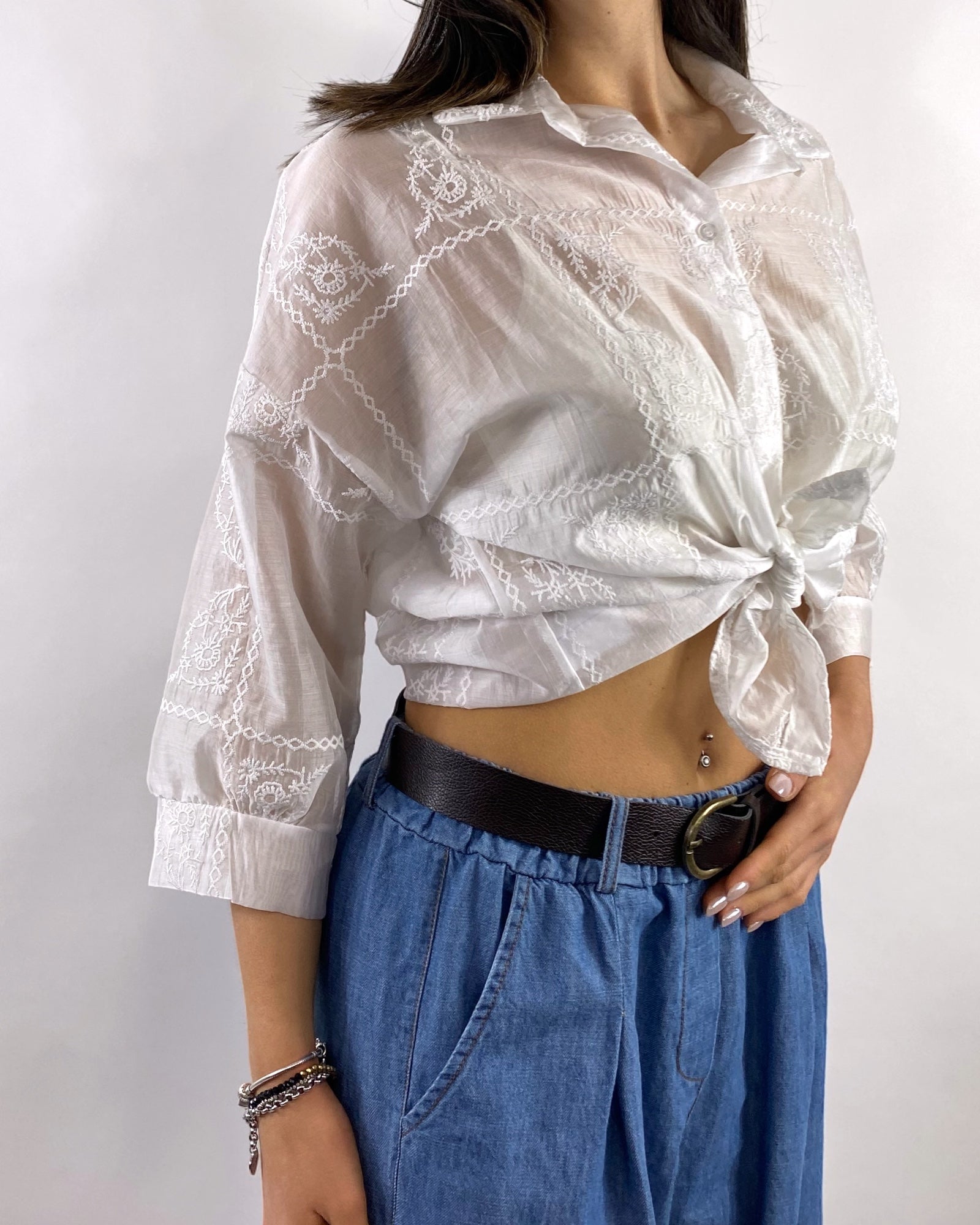 CECILE CAMICIA RICAMI BIANCA