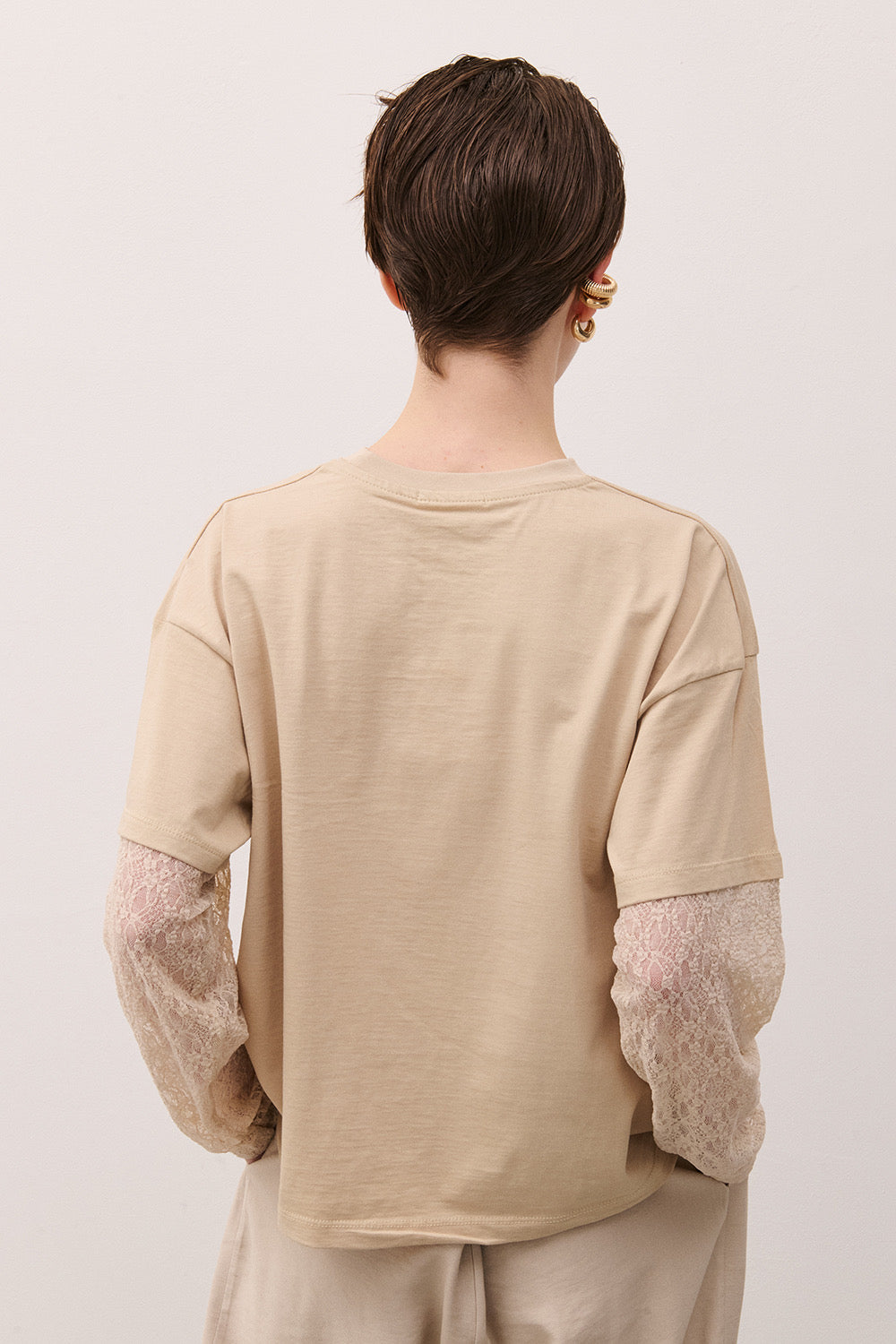 TWO WAY T-SHIRT BEIGE MANICA PIZZO