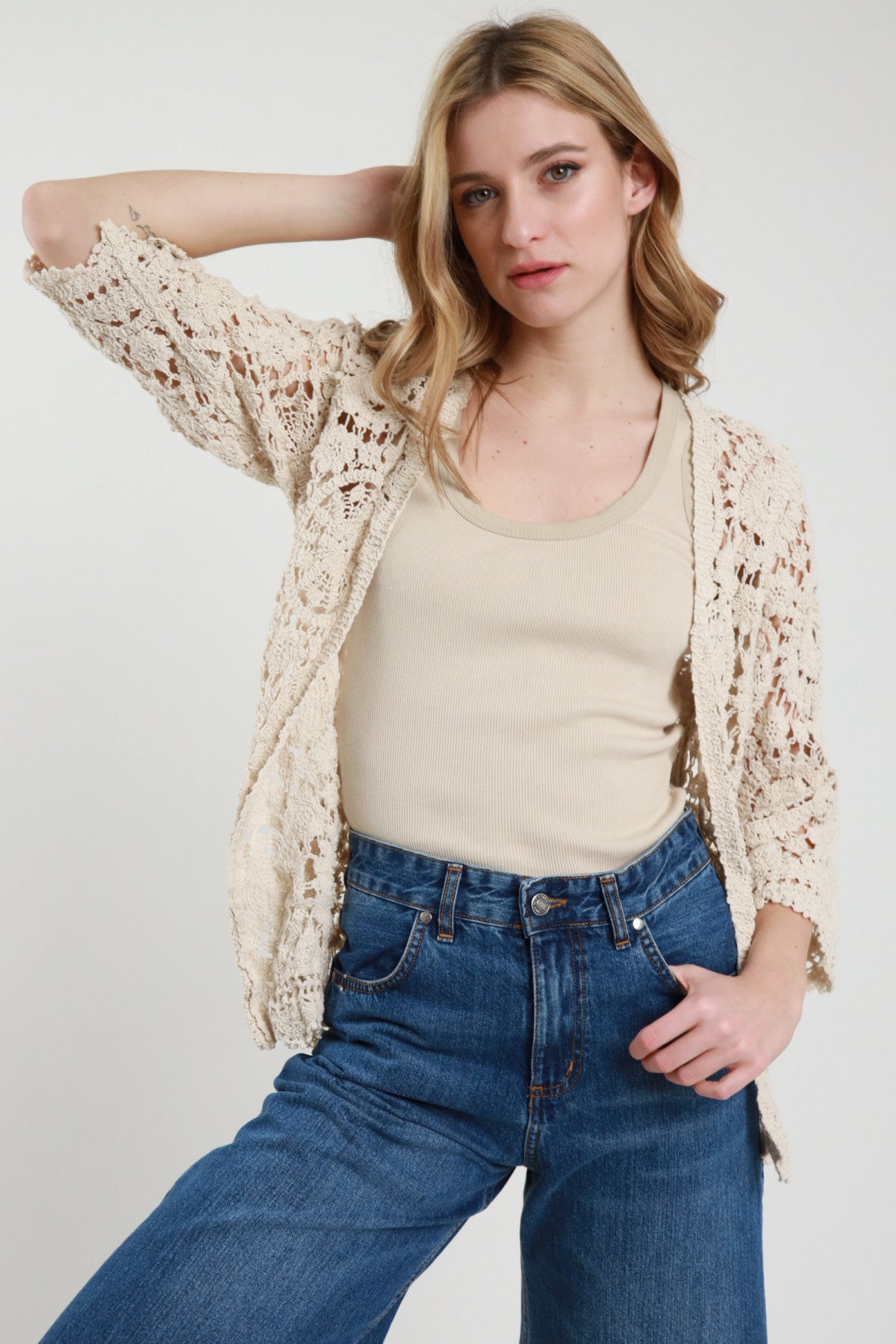 SUSY MIX CARDIGAN CROCHET LATTE