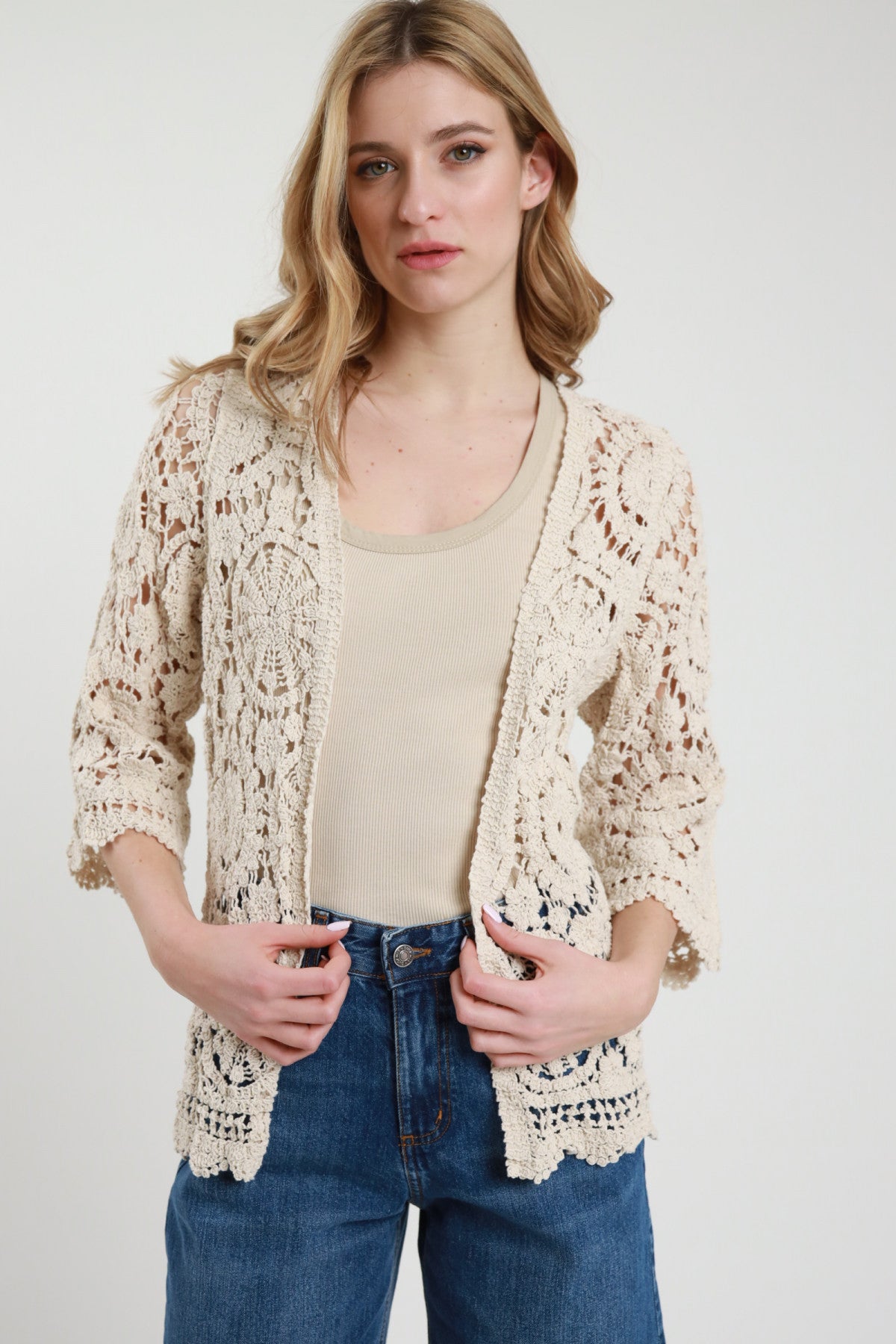 SUSY MIX CARDIGAN CROCHET LATTE