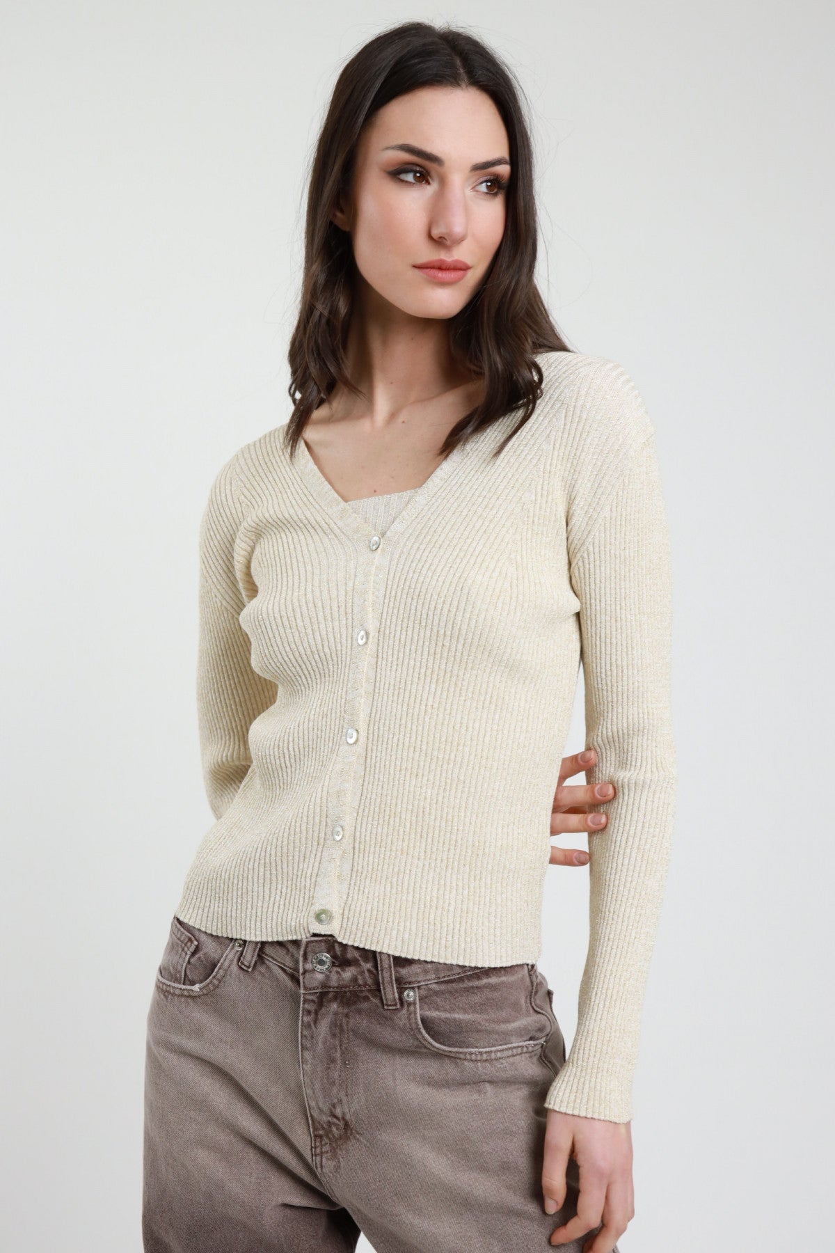 SUSY MIX CARDIGAN LUREX CREMA