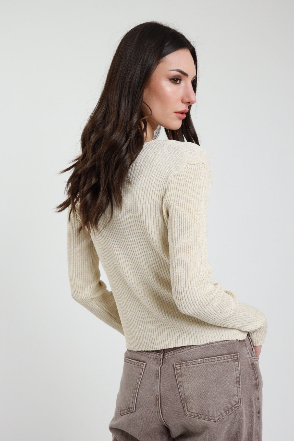 SUSY MIX CARDIGAN LUREX CREMA