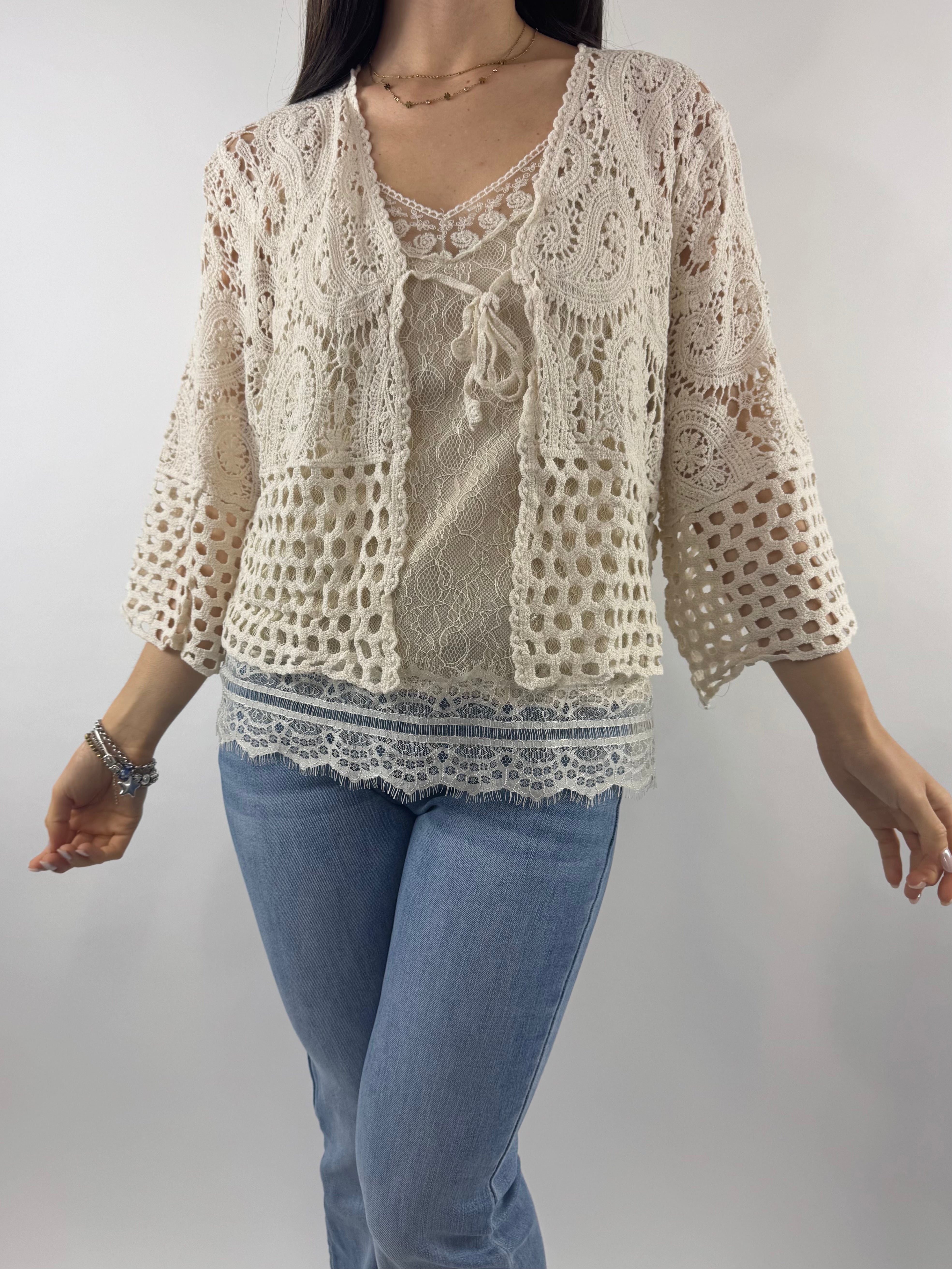 SUSY MIX CARDIGAN CROCHET LATTE