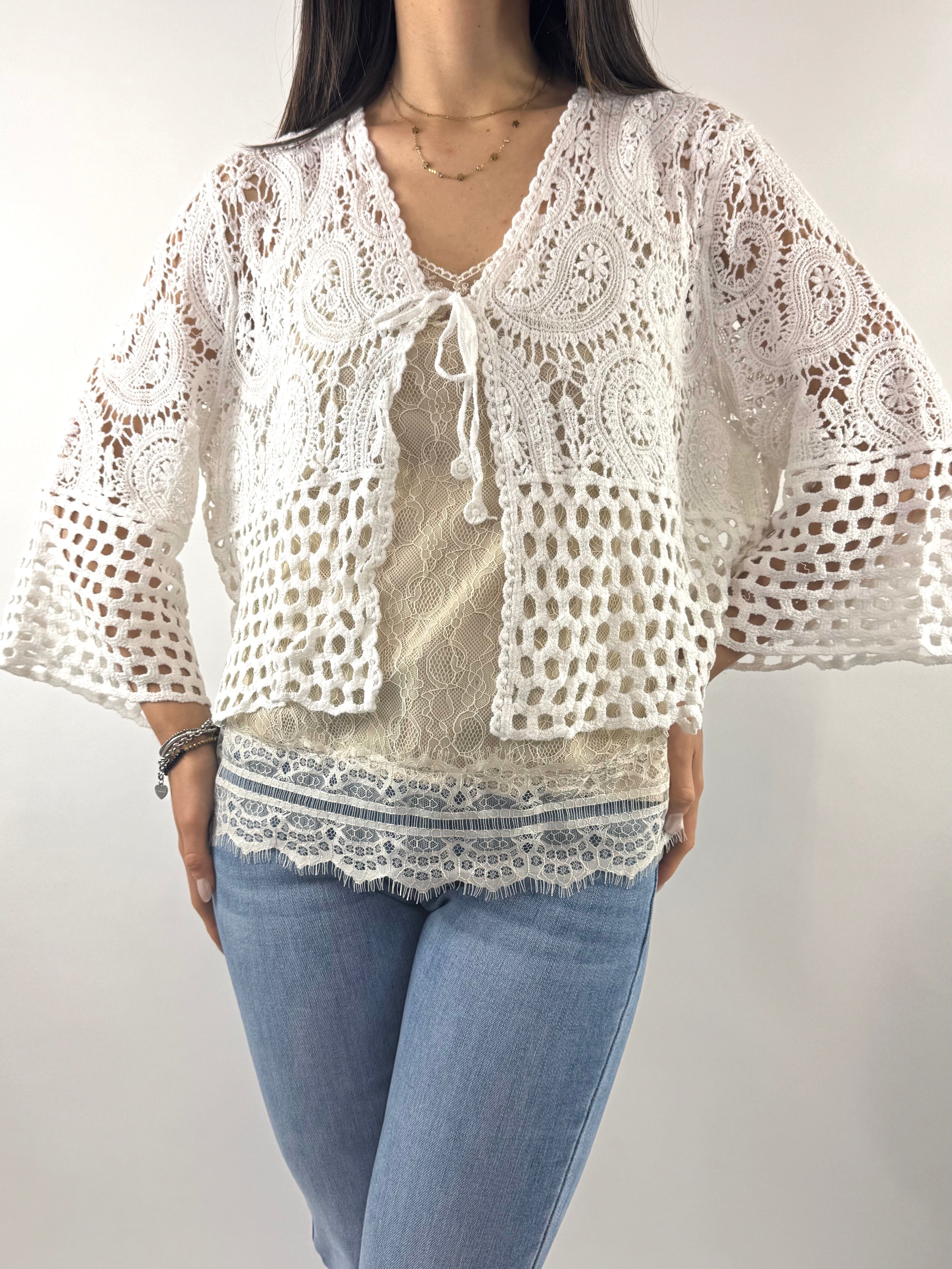 SUSY MIX CARDIGAN CROCHET BIANCO