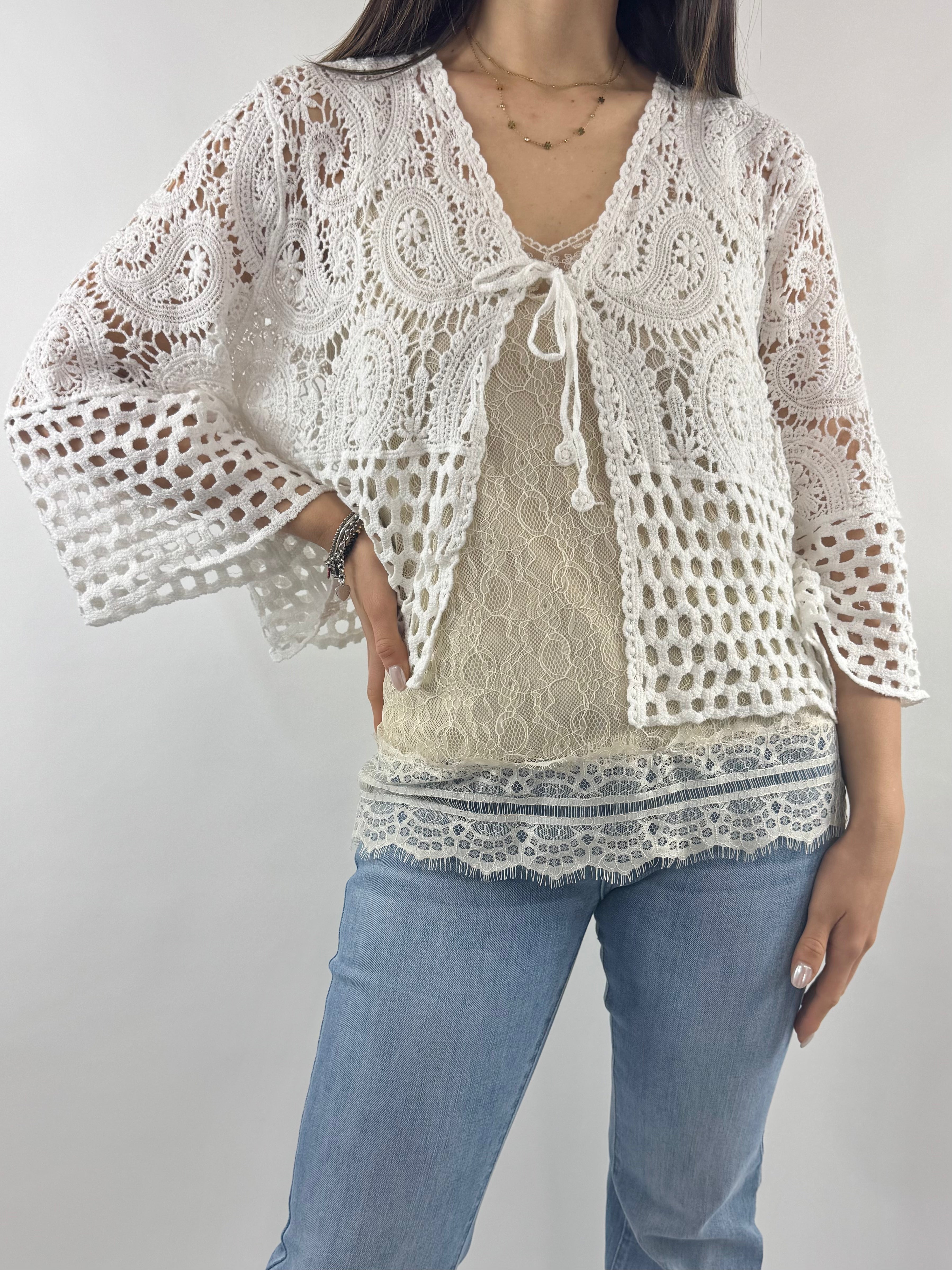 SUSY MIX CARDIGAN CROCHET BIANCO