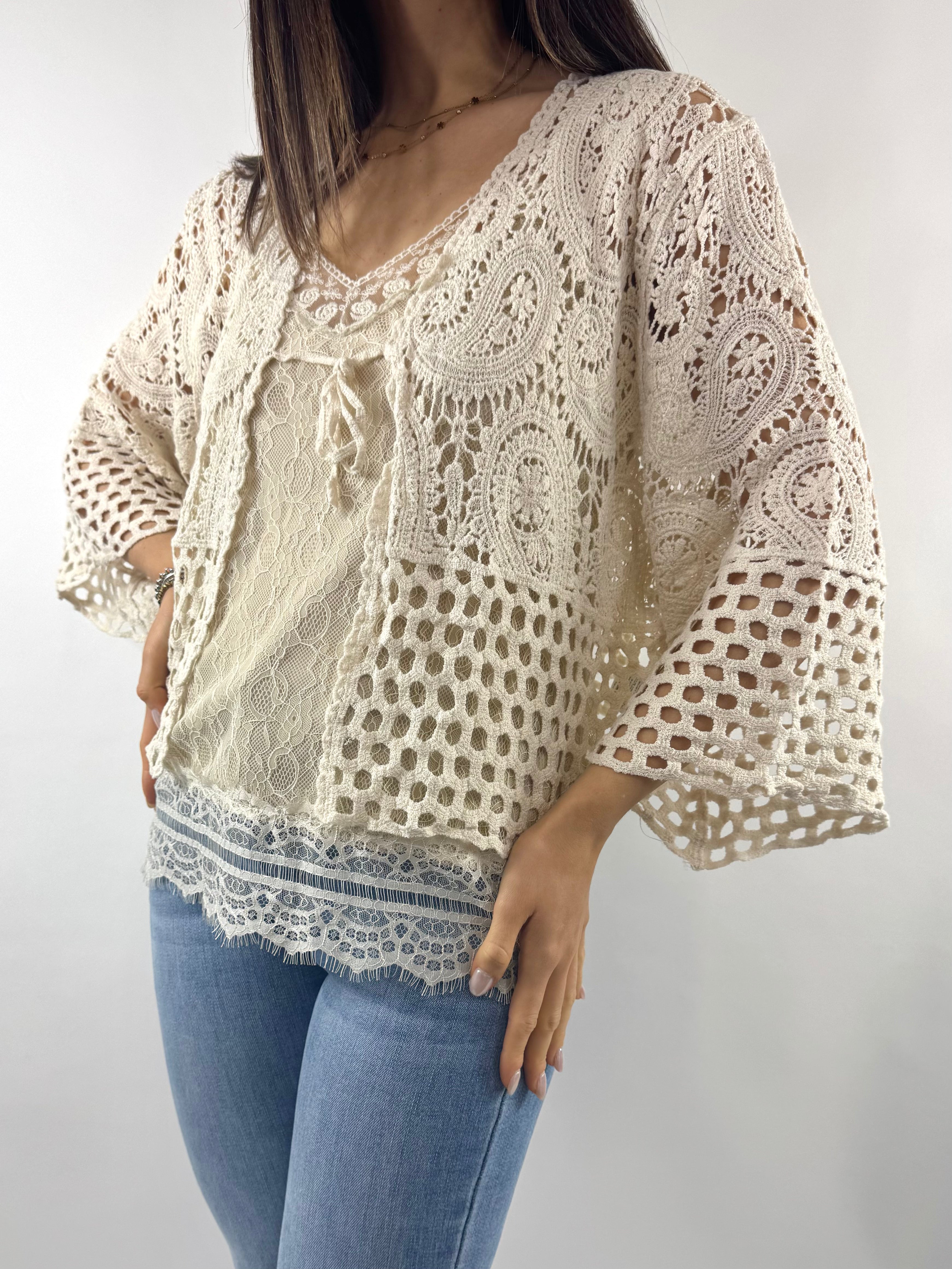 SUSY MIX CARDIGAN CROCHET LATTE