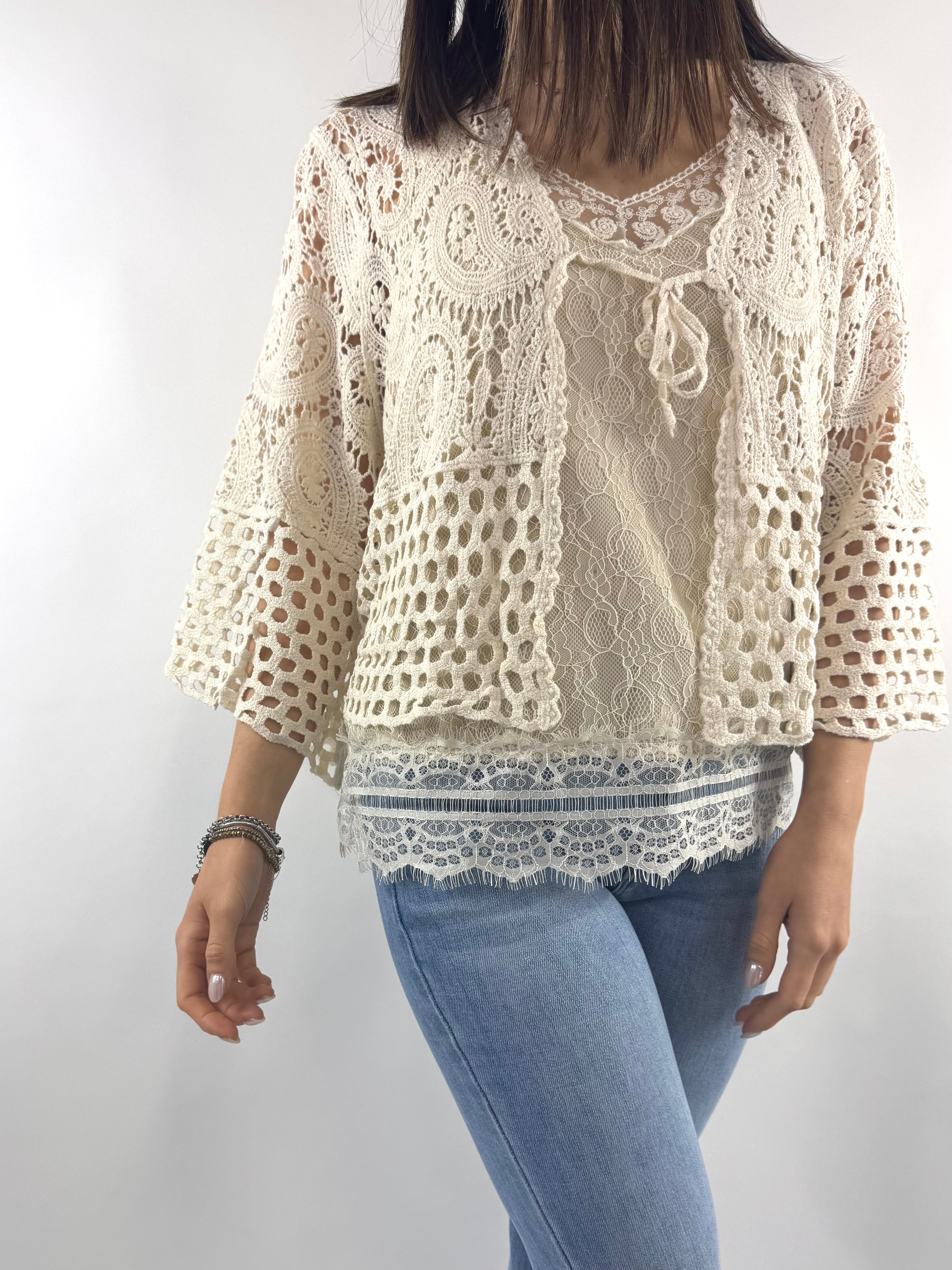 SUSY MIX CARDIGAN CROCHET LATTE