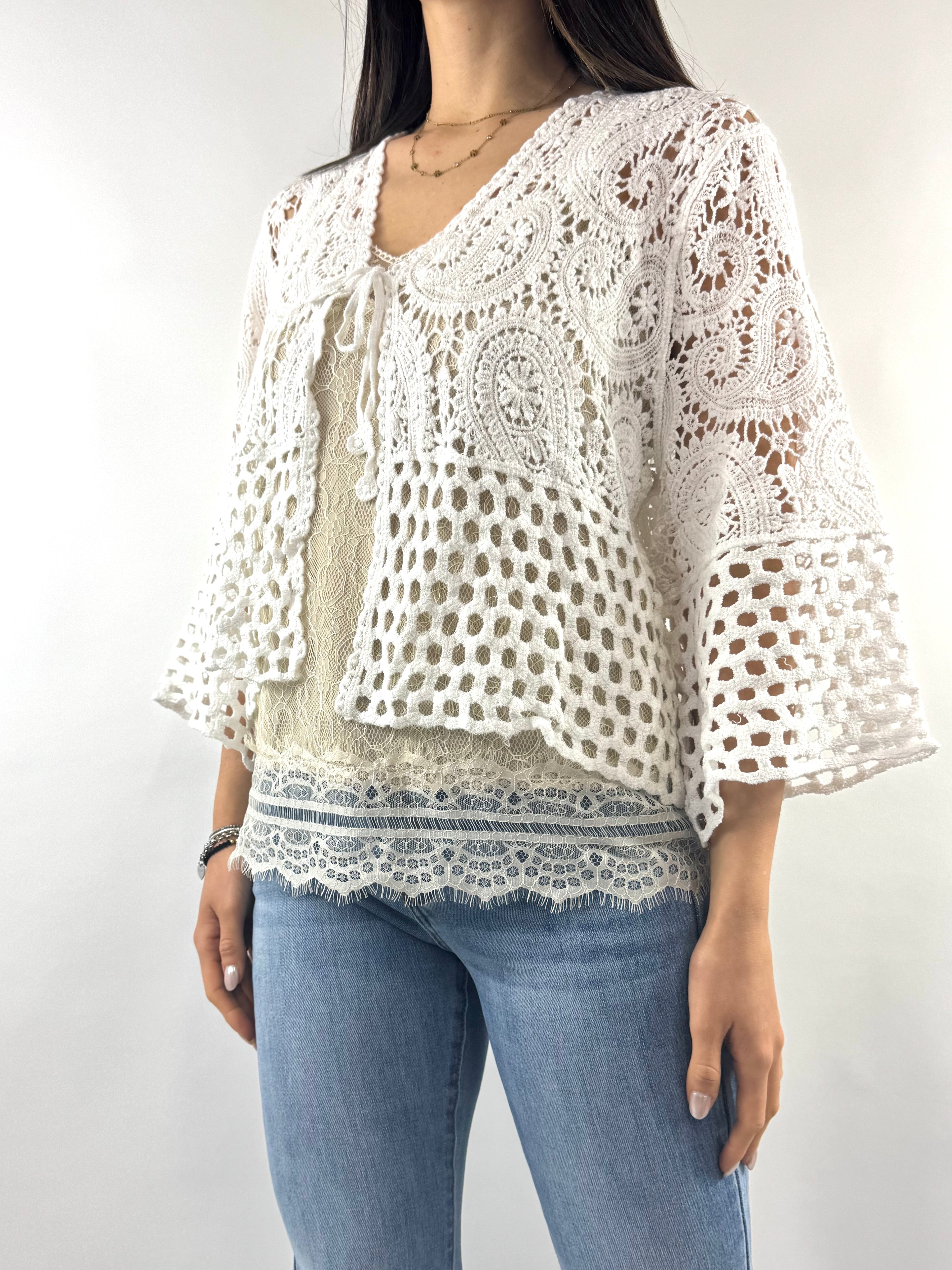 SUSY MIX CARDIGAN CROCHET BIANCO