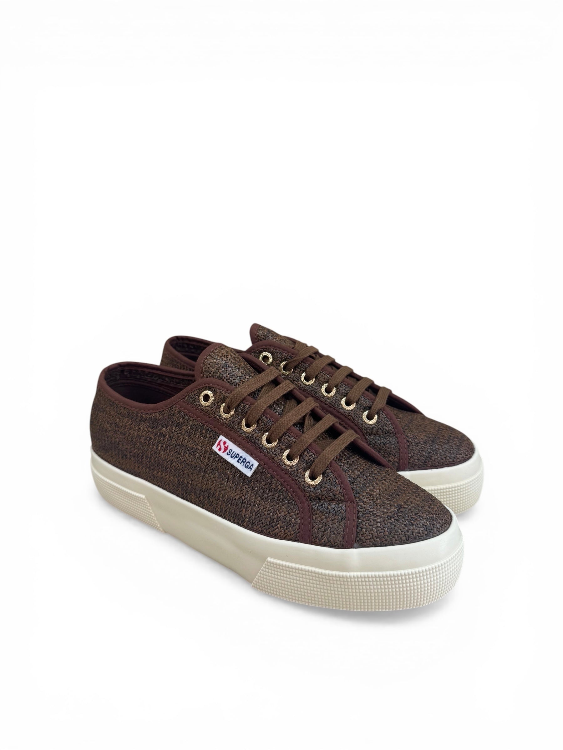 SUPERGA SNEAKERS 2740 PLATFORM RAFFIA BROWN COFFE