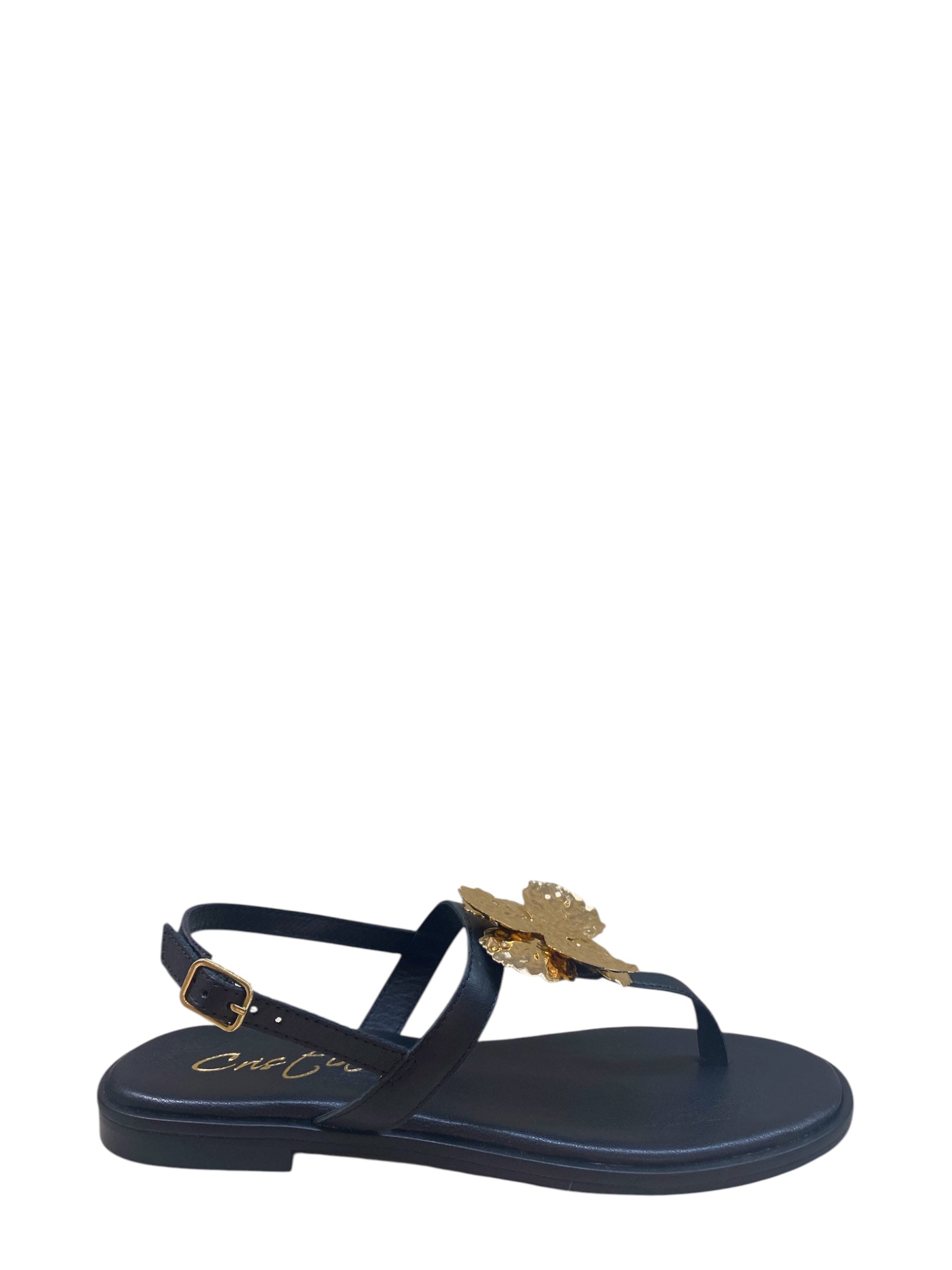 CRISTIN SANDALO INFRADITO NERO CON FIORE ORO