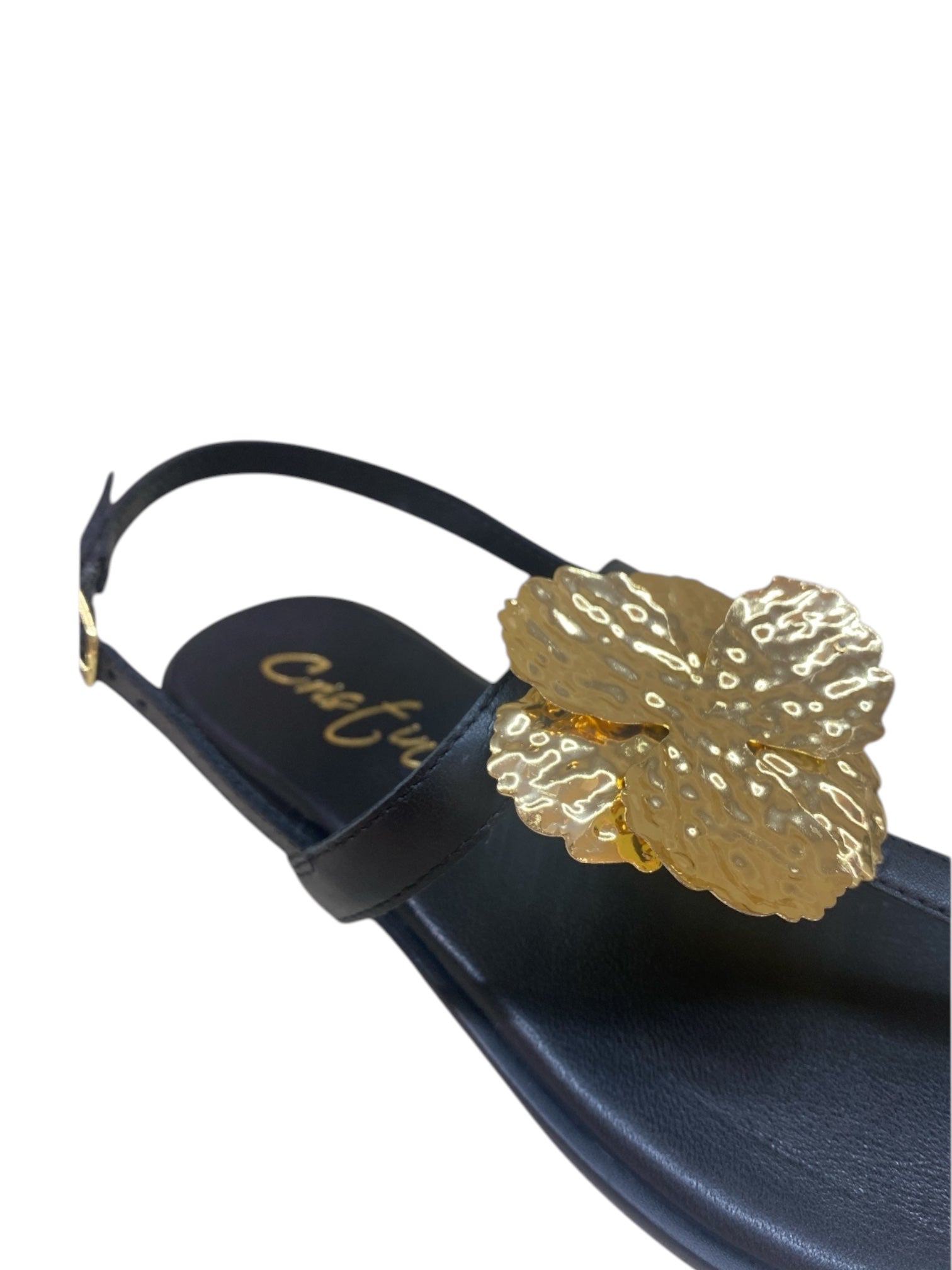 CRISTIN SANDALO INFRADITO NERO CON FIORE ORO