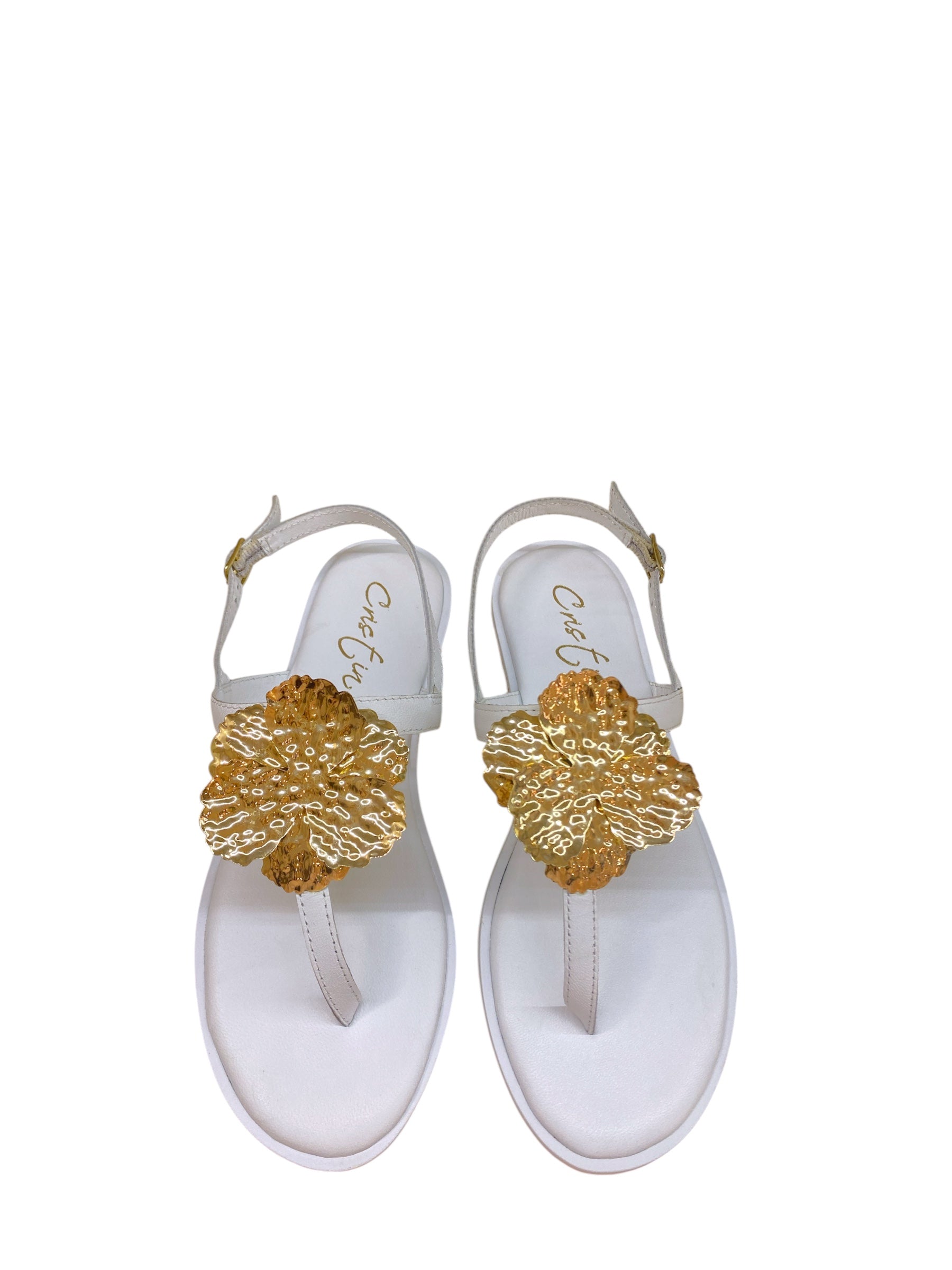 CRISTIN SANDALO INFRADITO CON FIORE ORO BIANCO