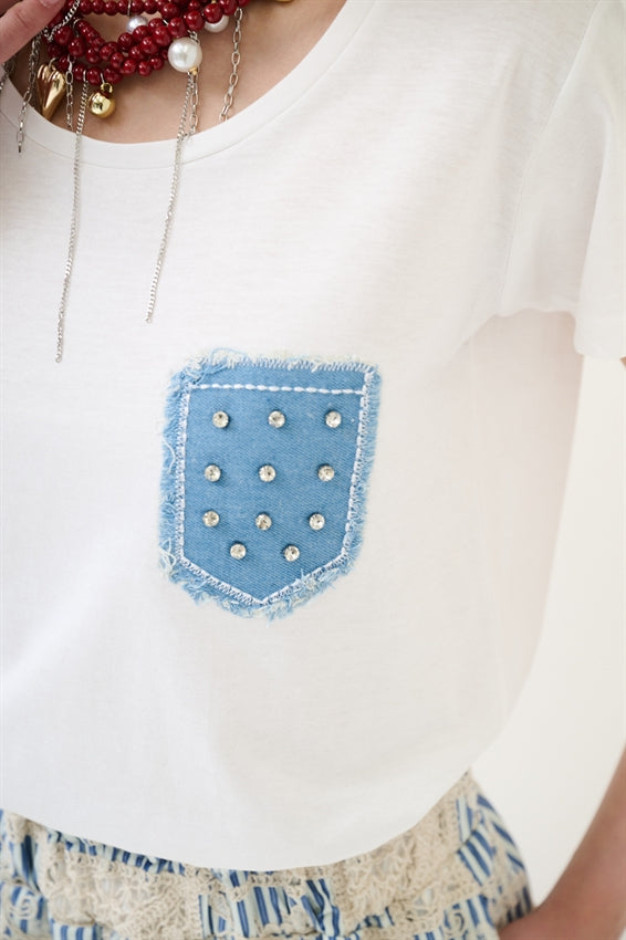 KIKISIX T-SHIRT TASCHINO IN JEANS