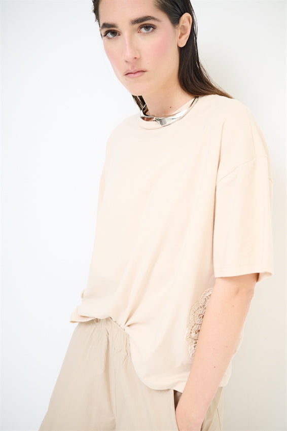 KIKISIX T-SHIRT FIORE MACRAME BEIGE