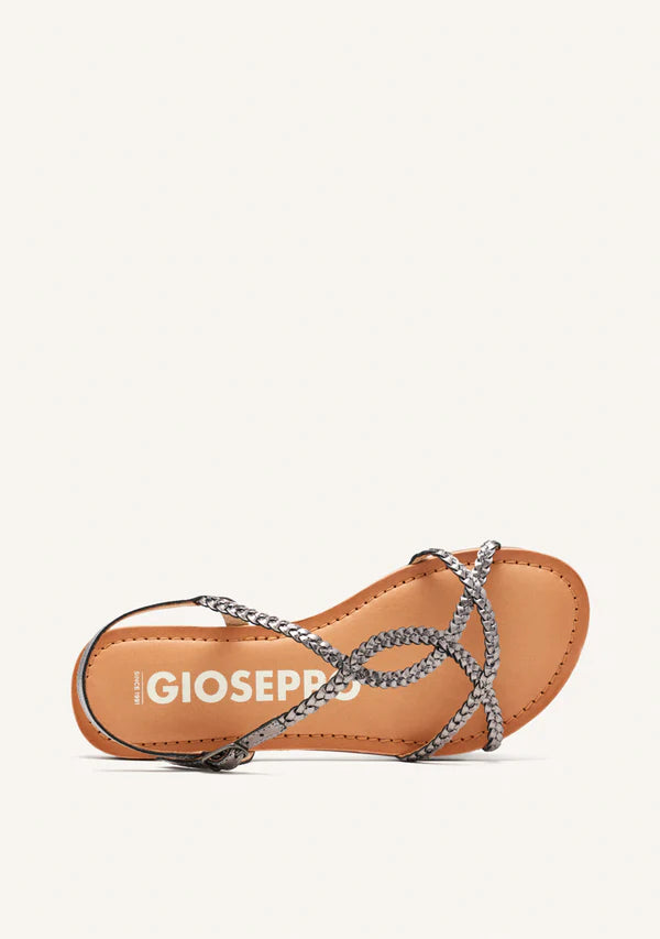 Gioseppo Sandalo donna con strisce sottili intrecciate in pelle color piombo